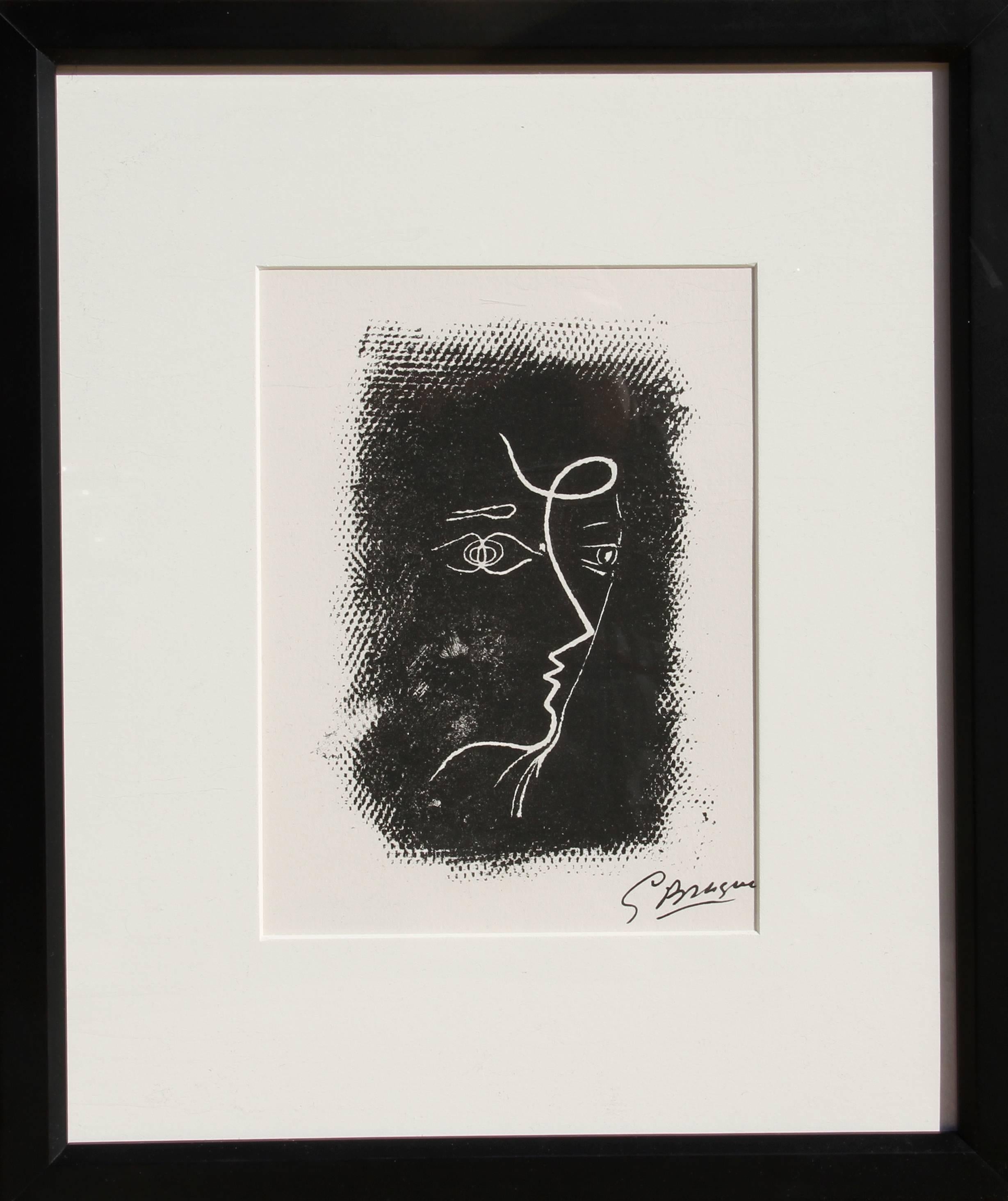 Artist: Georges Braque (after), French (1882 - 1963)
Title: Profil de Femme from Souvenirs de Portraits d'Artistes. Jacques Prévert: Le Coeur à l'ouvrage (M.25)
Year: 1972
Medium: Lithograph, signed in the plate
Edition: 800
Image Size: 8 x 5.5