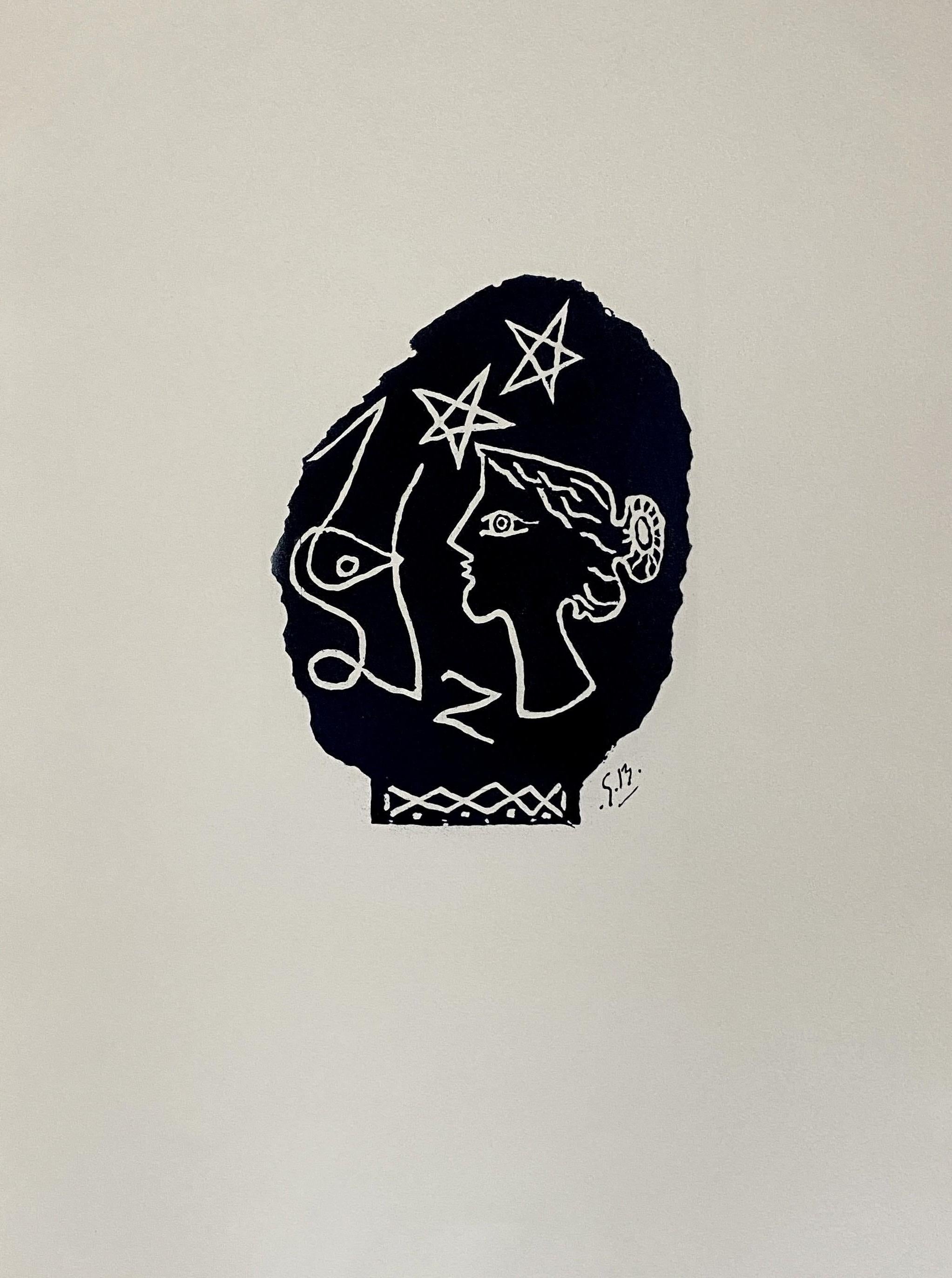 Profil Woman Face with Stars - Etching Signed in the Plate - Print by Georges Braque