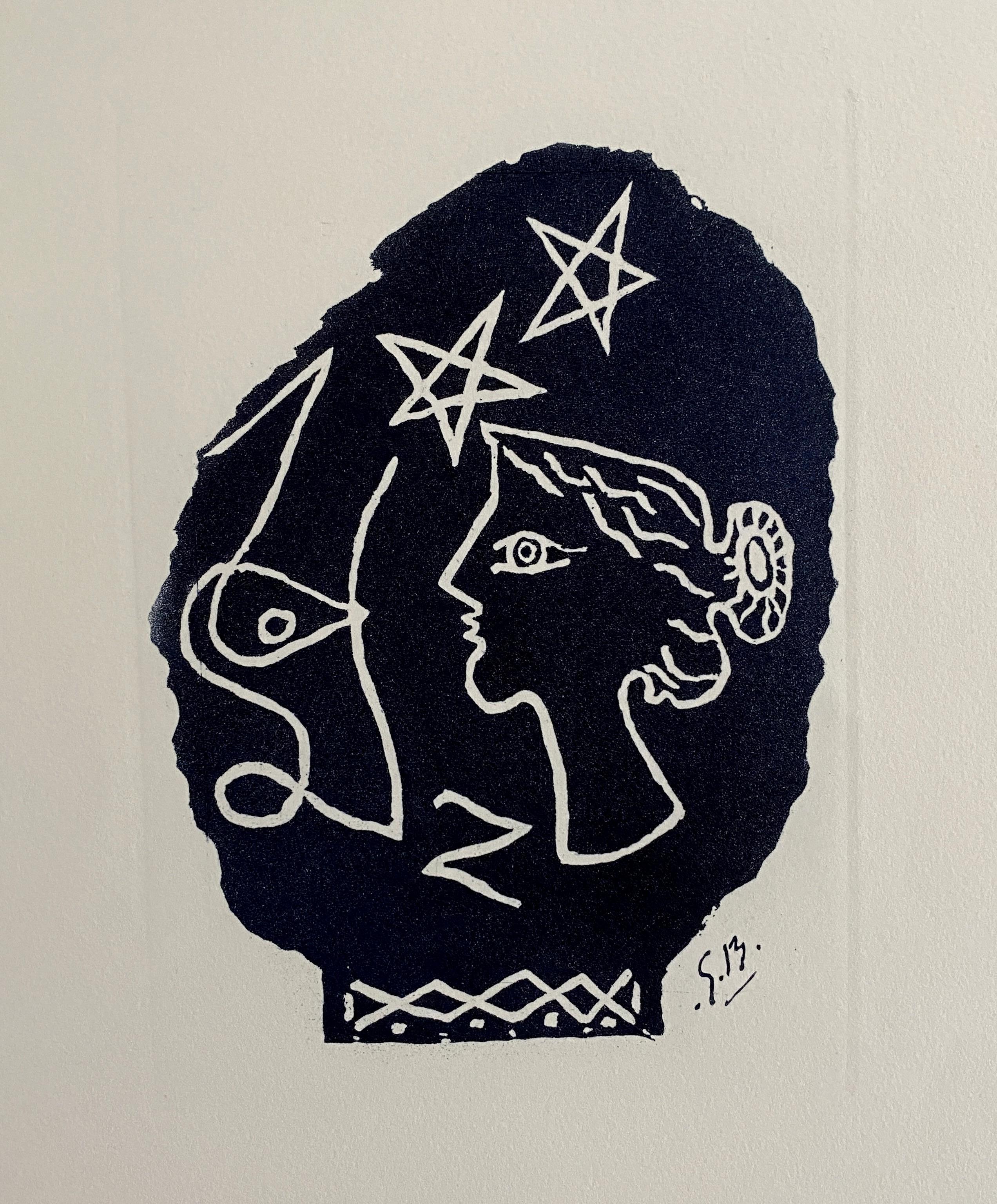 Georges Braque Figurative Print - Profil Woman Face with Stars - Etching Signed in the Plate