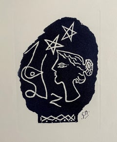Profil Woman Face with Stars - Etching Signed in the Plate