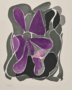 Vintage Purple Flower - Lithograph by Georges Braque - 1963