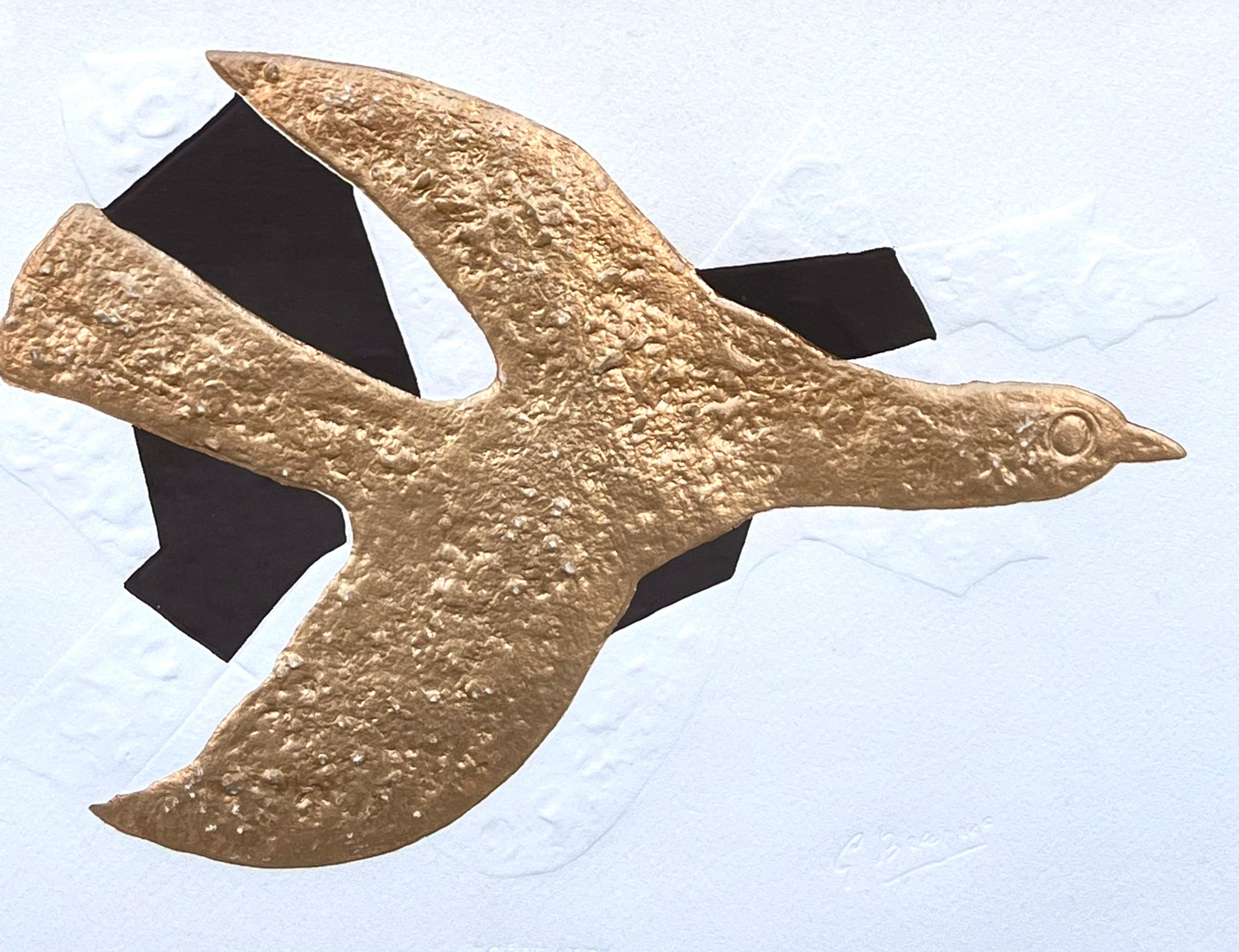Seltene blattprägungsgeprägte Radierung aus 18 Karat Gold nach Georges Braque L''Oiseau d''Or im Angebot 1