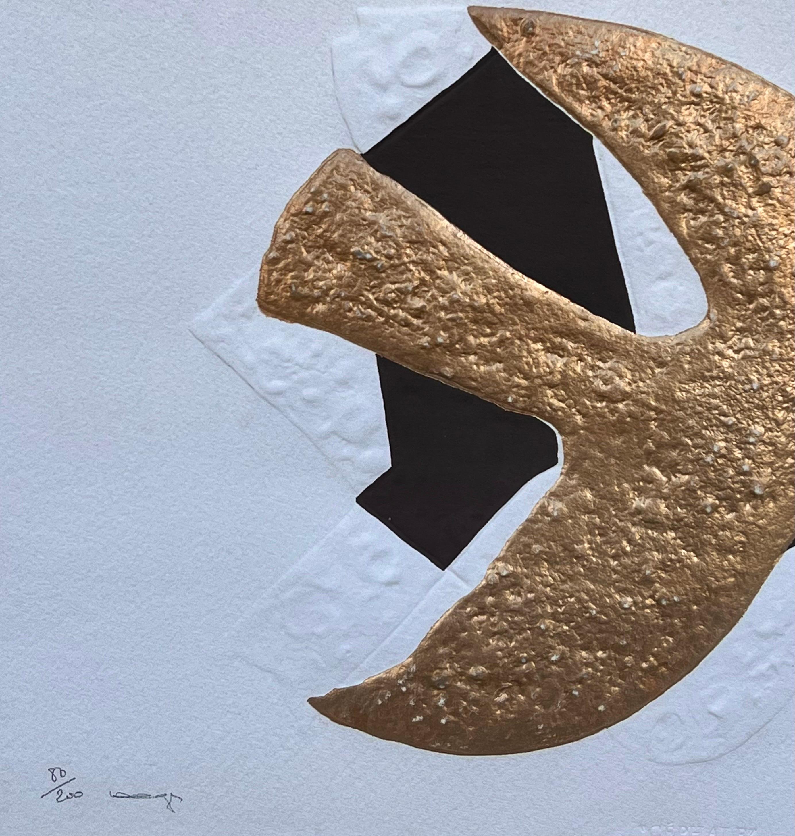Seltene blattprägungsgeprägte Radierung aus 18 Karat Gold nach Georges Braque L''Oiseau d''Or im Angebot 2