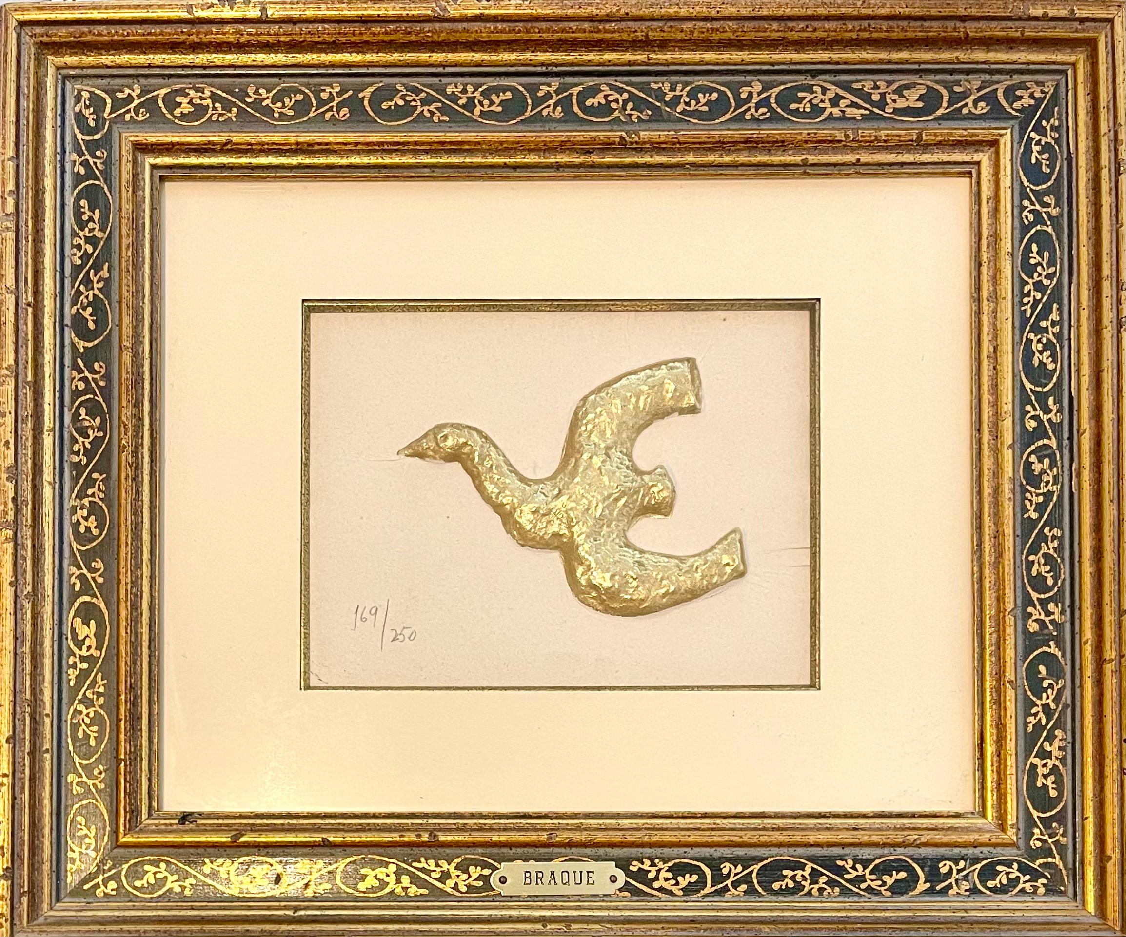 Rare gravure en or 18 carats embossée à la feuille d'après Georges Braque L'Oiseau d'Or en vente 2