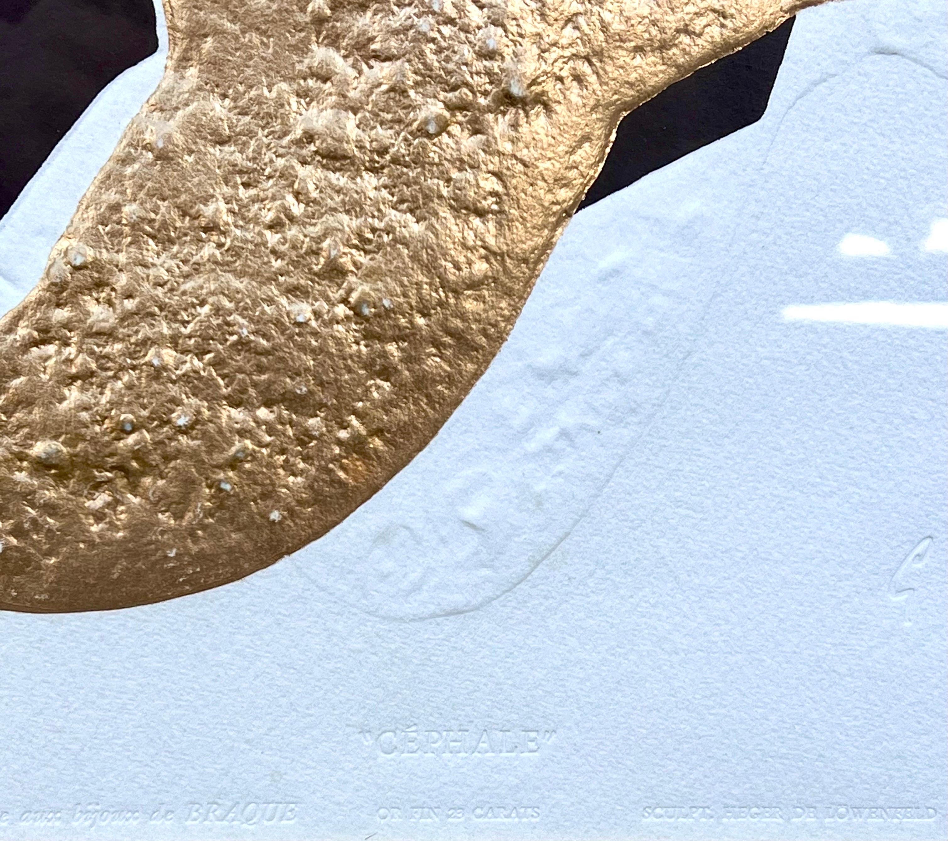 Seltene blattprägungsgeprägte Radierung aus 18 Karat Gold nach Georges Braque L''Oiseau d''Or im Angebot 5