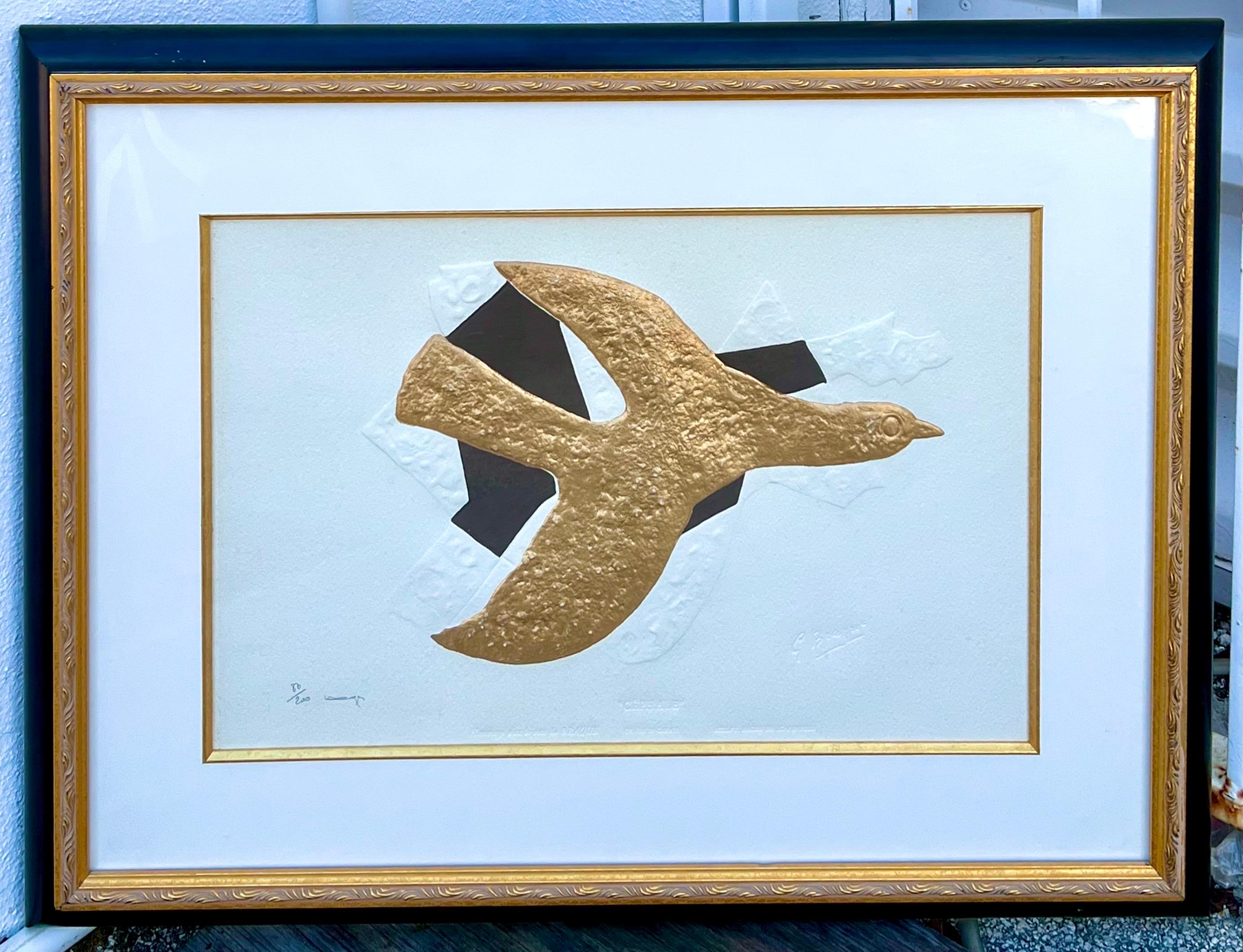 Seltene blattprägungsgeprägte Radierung aus 18 Karat Gold nach Georges Braque L''Oiseau d''Or im Angebot 6