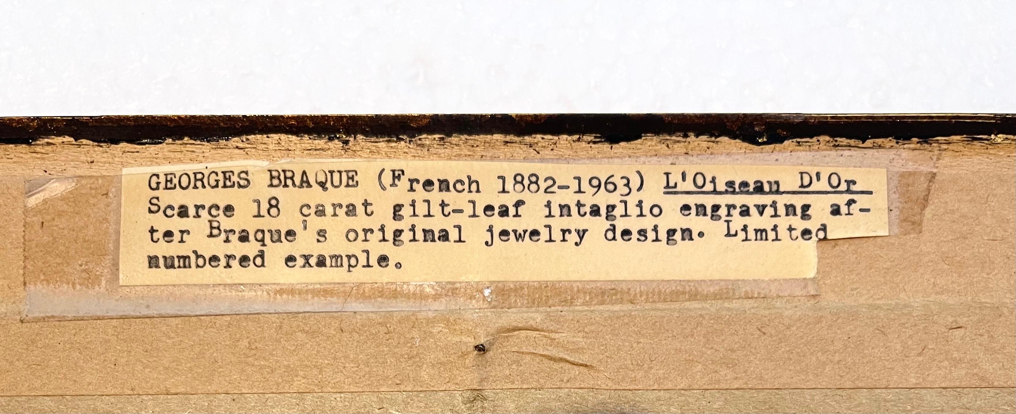 Rare 18 Karat Gold Leaf Embossed Etching After Georges Braque L'Oiseau d'Or For Sale 4