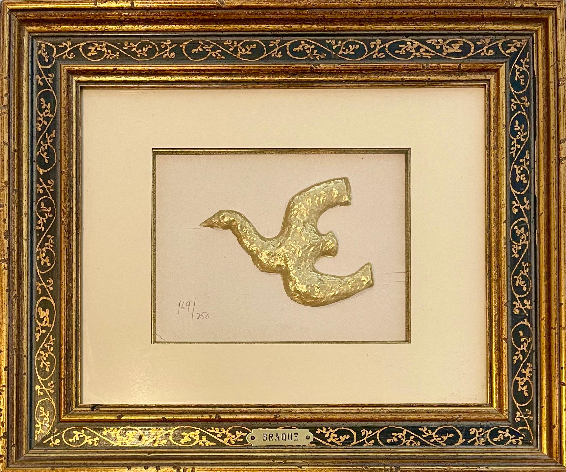 Rare gravure en or 18 carats embossée à la feuille d'après Georges Braque L'Oiseau d'Or