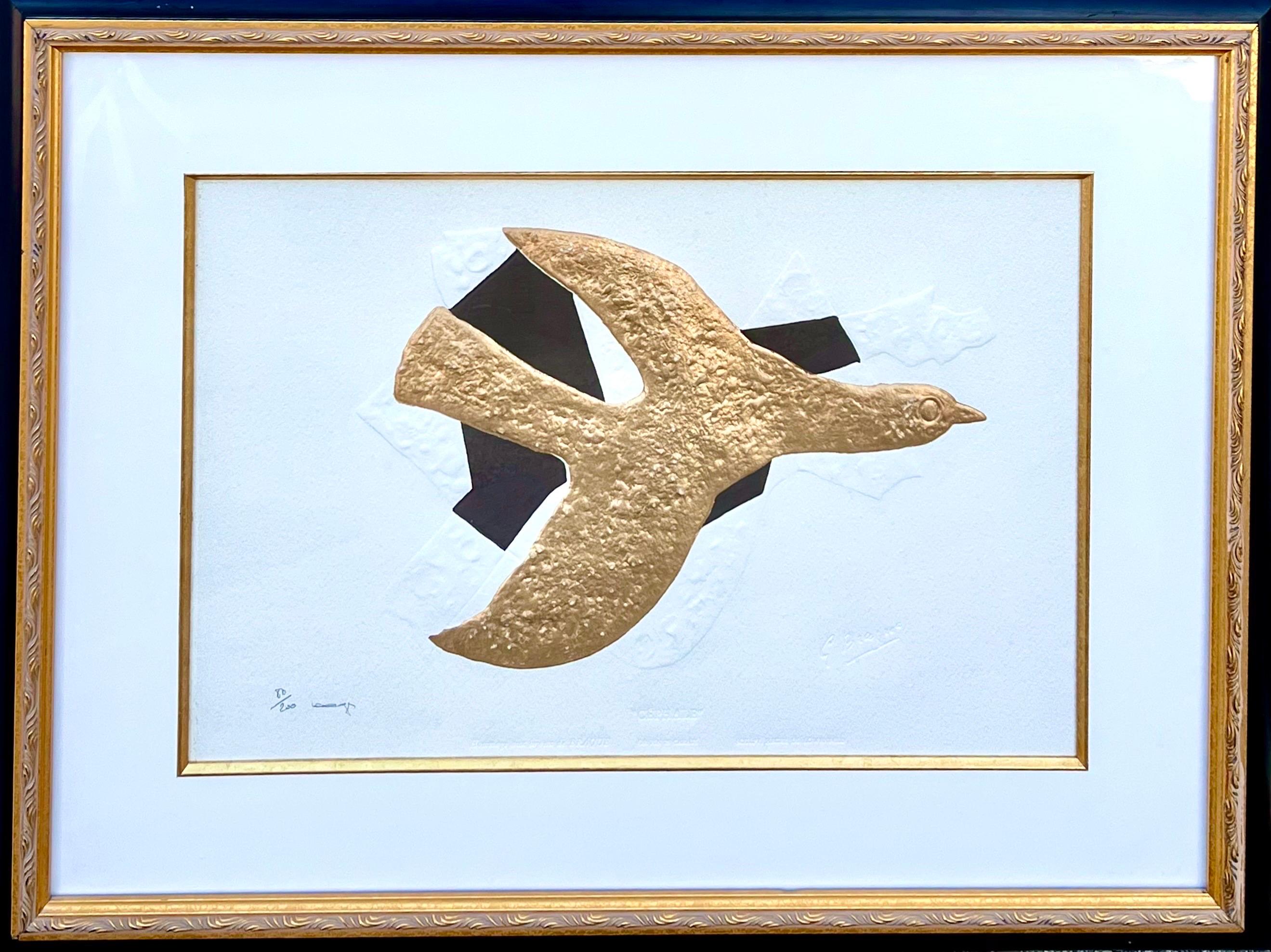 Rare 18 Karat Gold Leaf Embossed Etching After Georges Braque L'Oiseau d'Or