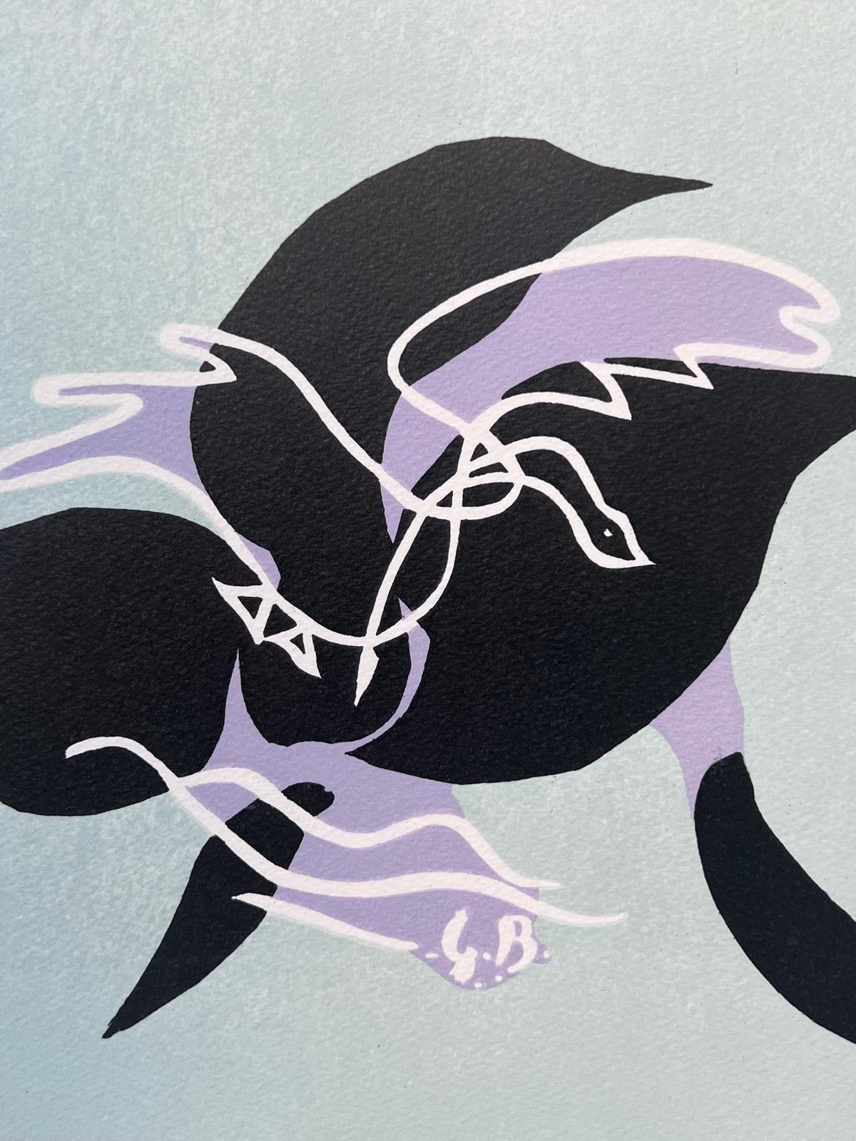 Greene & Greene I (Le cygne sur fond bleu-vert) - Abstrait Print par Georges Braque