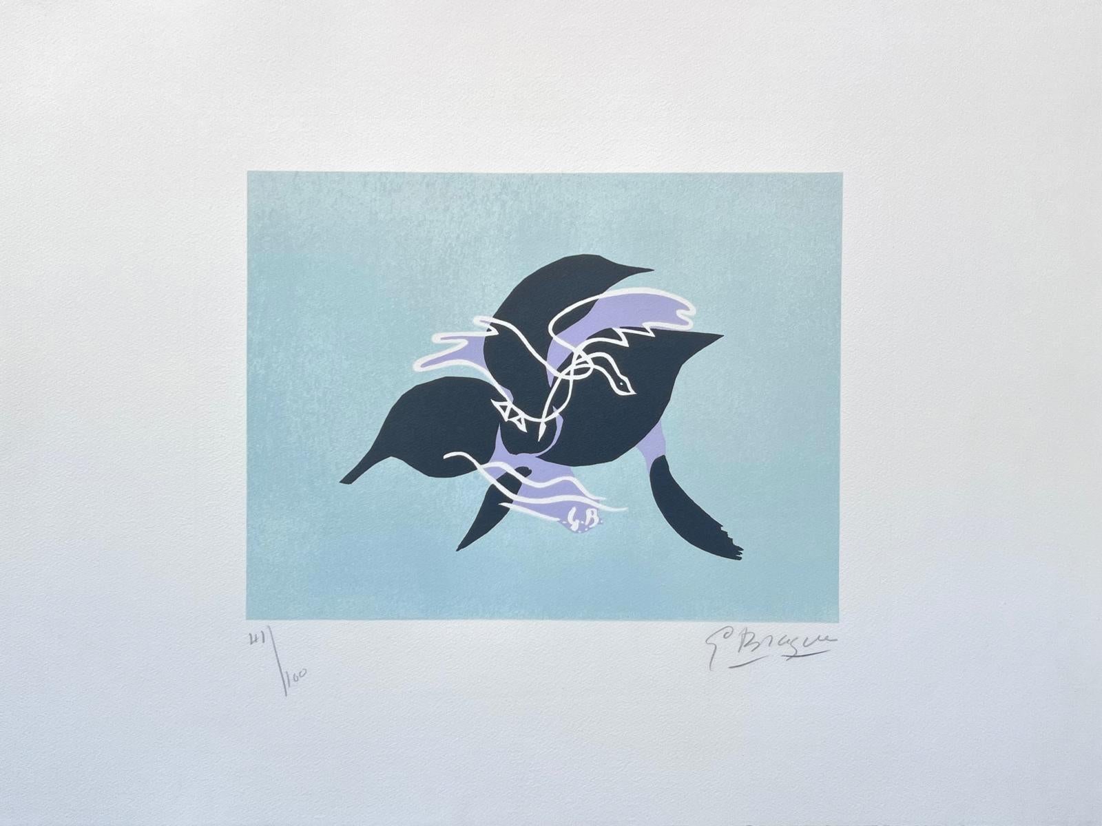 Abstract Print Georges Braque - Greene & Greene I (Le cygne sur fond bleu-vert)