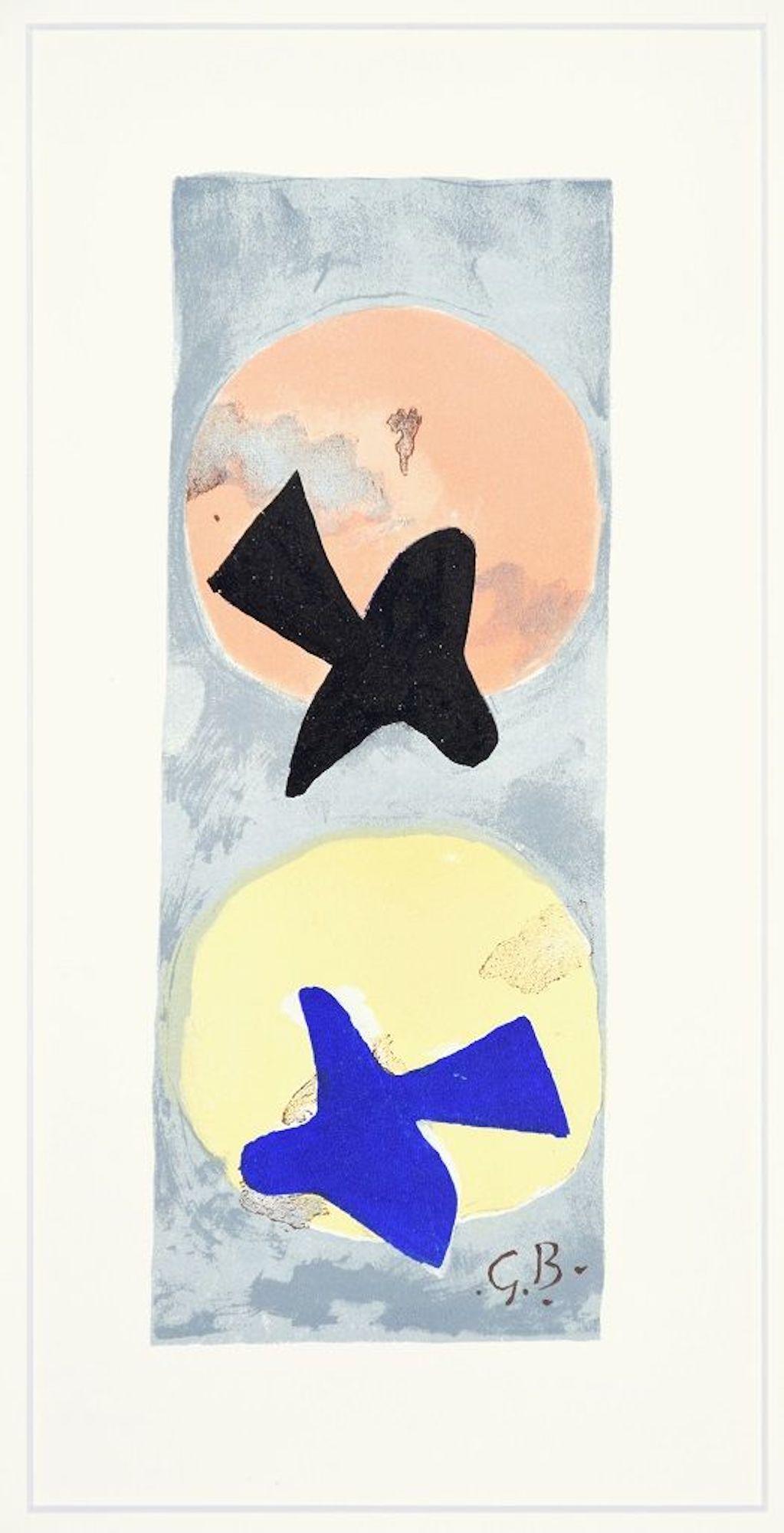 Soleil Et Lune II is an original artwork realized by George Braque in 1959.

Original colored lithograph. Monogrammed in the plate "G.B."  Text on the reverse.

Include passepartout: 50 x 39.5 cm

Published by Maeght, Paris; printed by Mourlot,