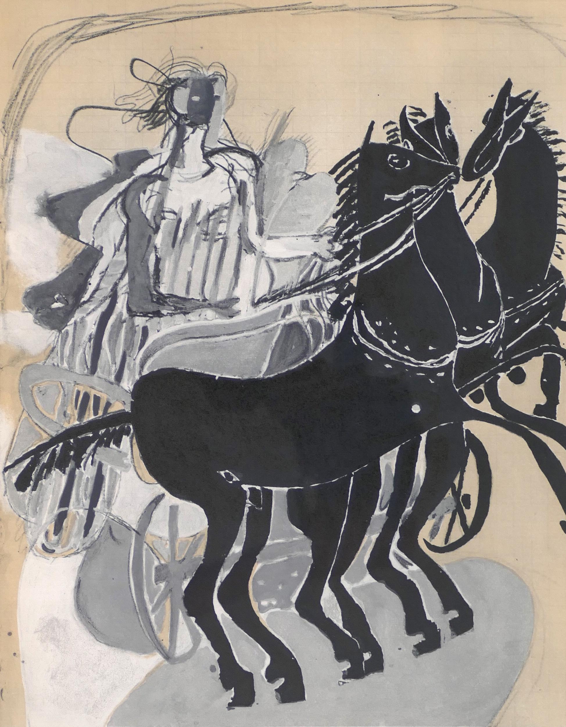 The Chariot is an original lithograph realized by the great Fauvist and father of Cubism Georges Braque (1882-1963) in 1955.

Passepartout including: cm 47,5 x 41. Image dimension: cm 32 x 23,5. Very good conditions.

Lithograph after a watercolour