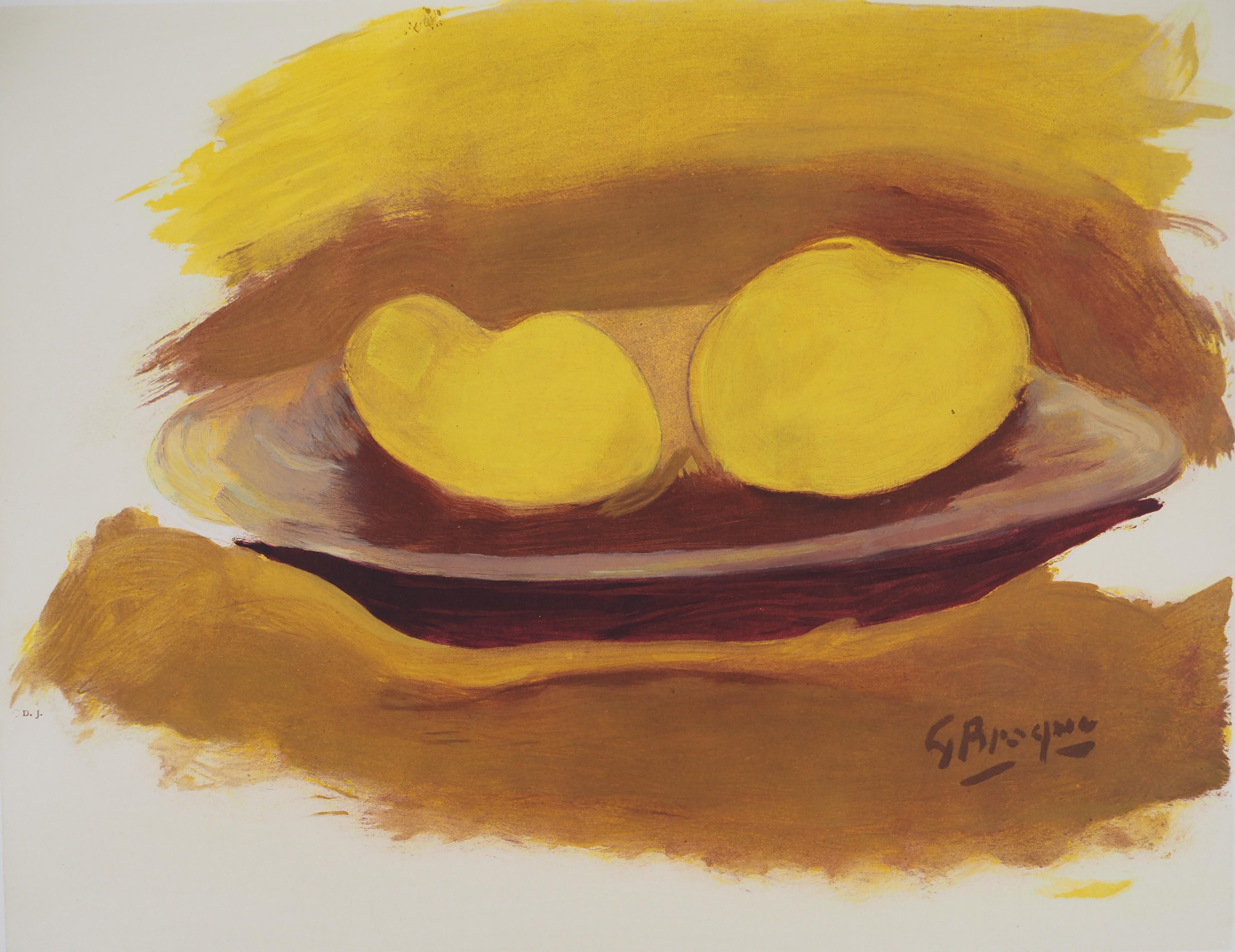 Hommage à Cézanne : les pommes - Lithographie - Print de Georges Braque