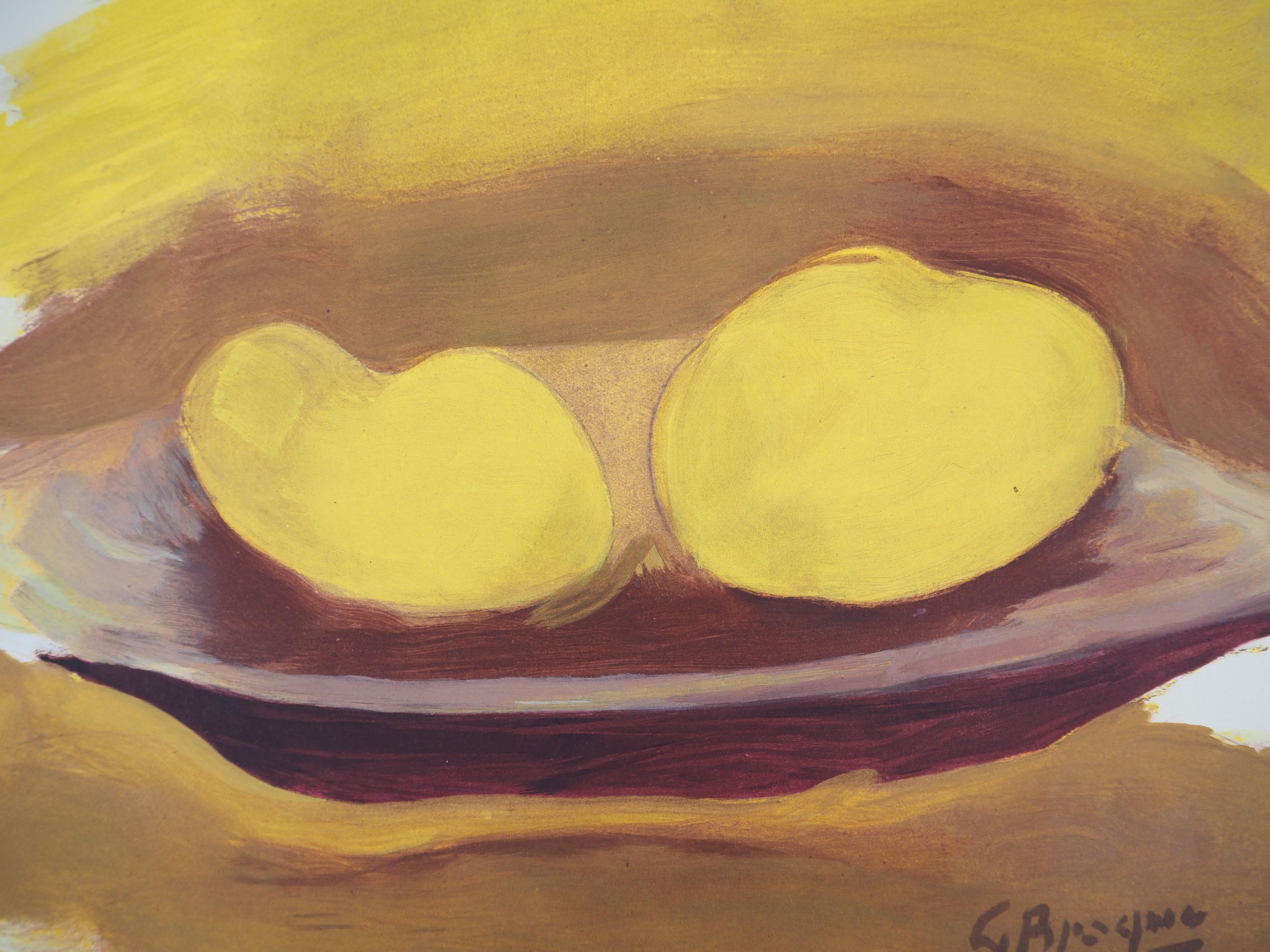 Hommage à Cézanne : les pommes - Lithographie - Cubisme Print par Georges Braque