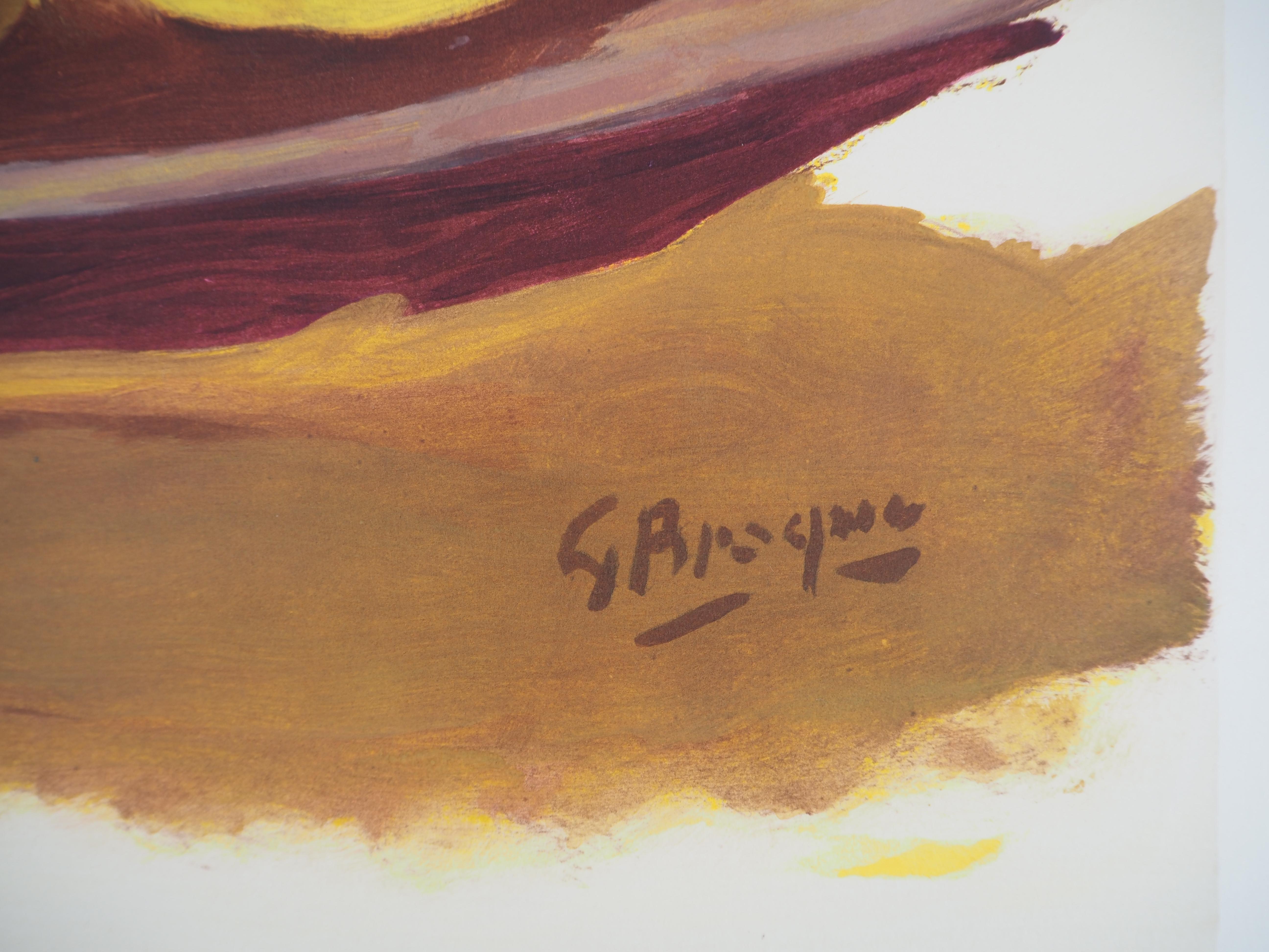Georges BRAQUE
Hommage à Cezanne : les pommes, c. 1955

Lithographie et pochoir (atelier Jacomet)
Signature imprimée dans la plaque
Sur vellum léger 39 x 48 cm (c. 16 x 19in)

Très bon état, légers défauts au bord de la feuille.