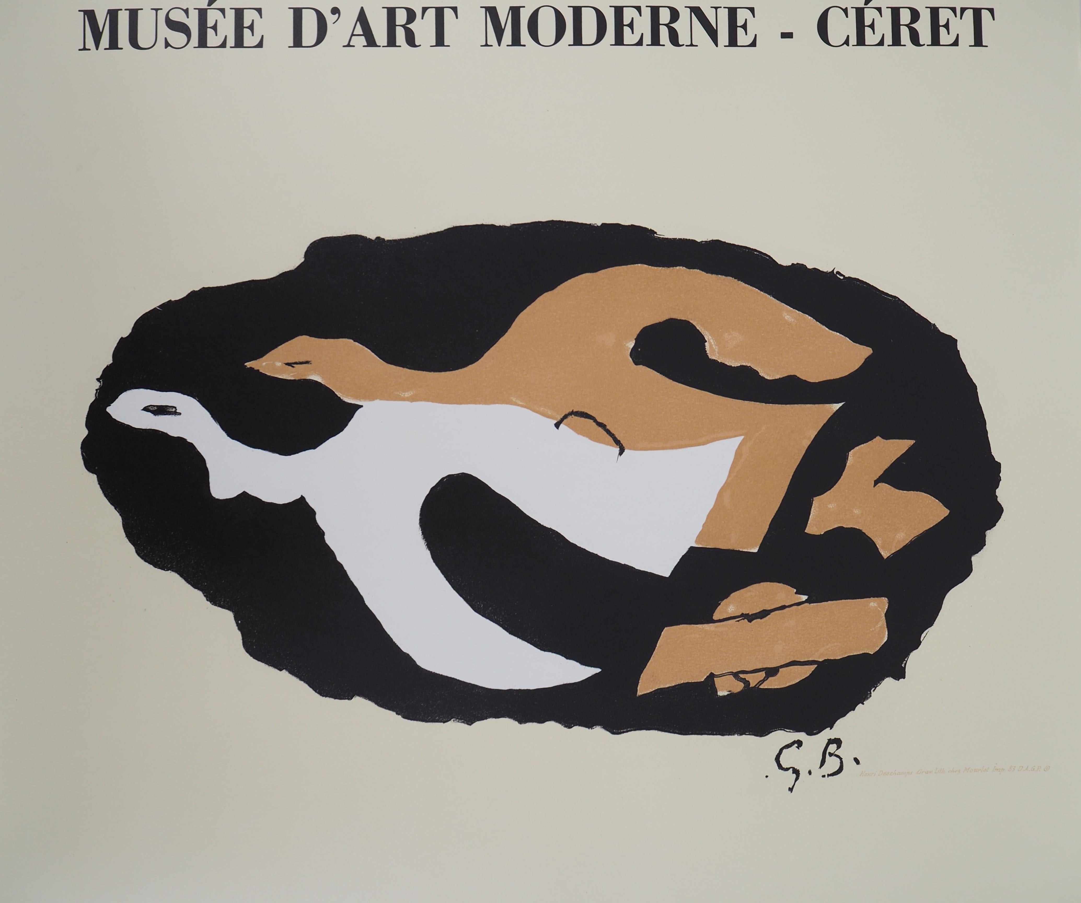 Two Birds Flying - Vintage lithograph exhibition poster # Mourlot - Print by Georges Braque
