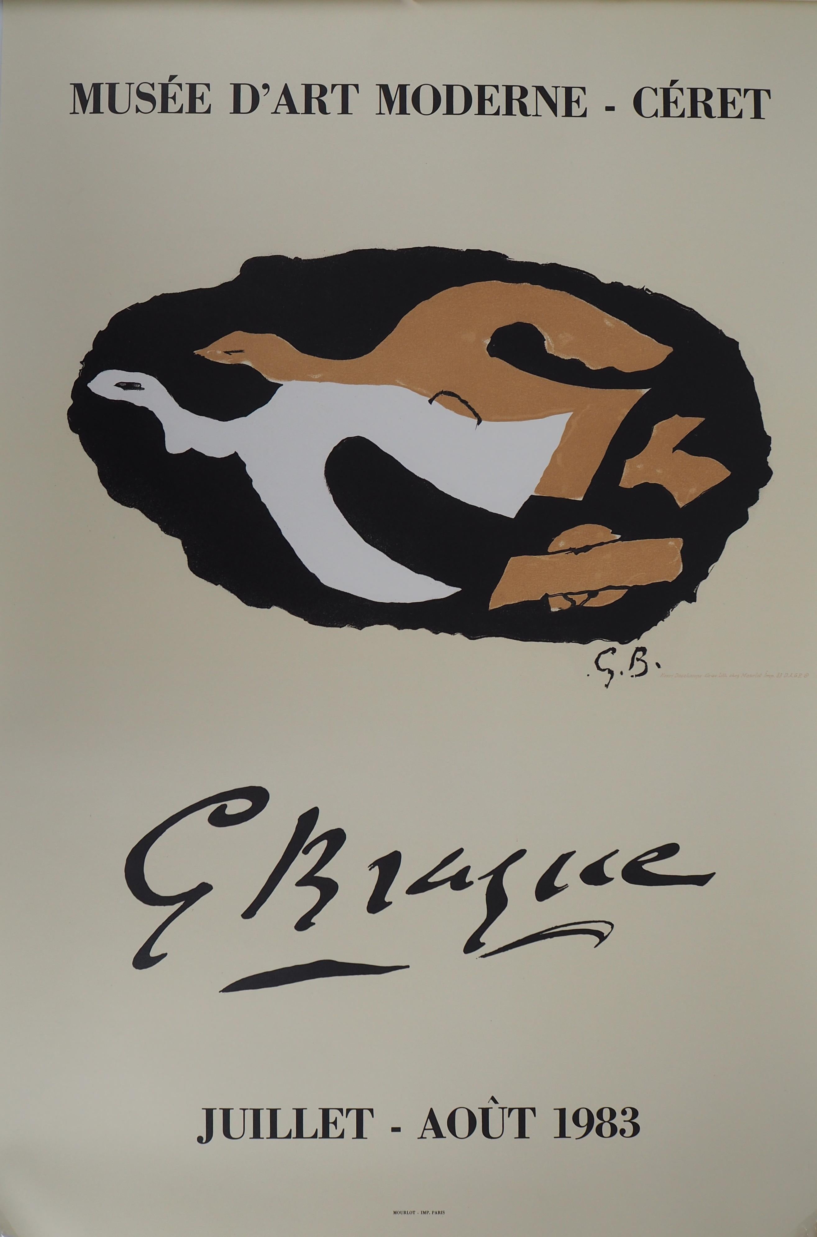 Georges Braque Figurative Print - Two Birds Flying - Vintage lithograph exhibition poster # Mourlot