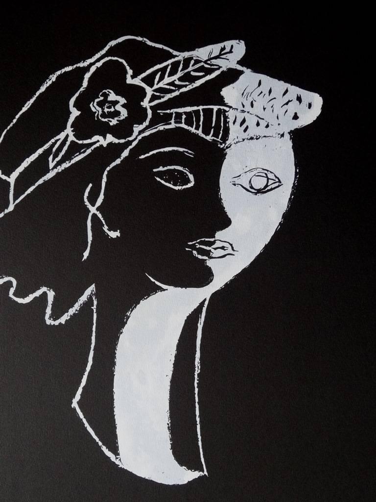 Two faces : The Lovers - Original lithograph - 399 copies - Cubist Print by Georges Braque