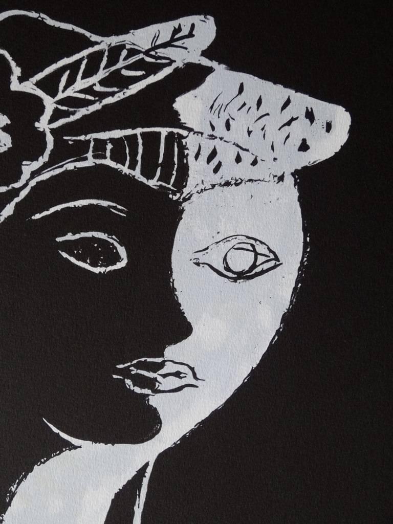 Two faces : The Lovers - Original lithograph - 399 copies - Black Portrait Print by Georges Braque