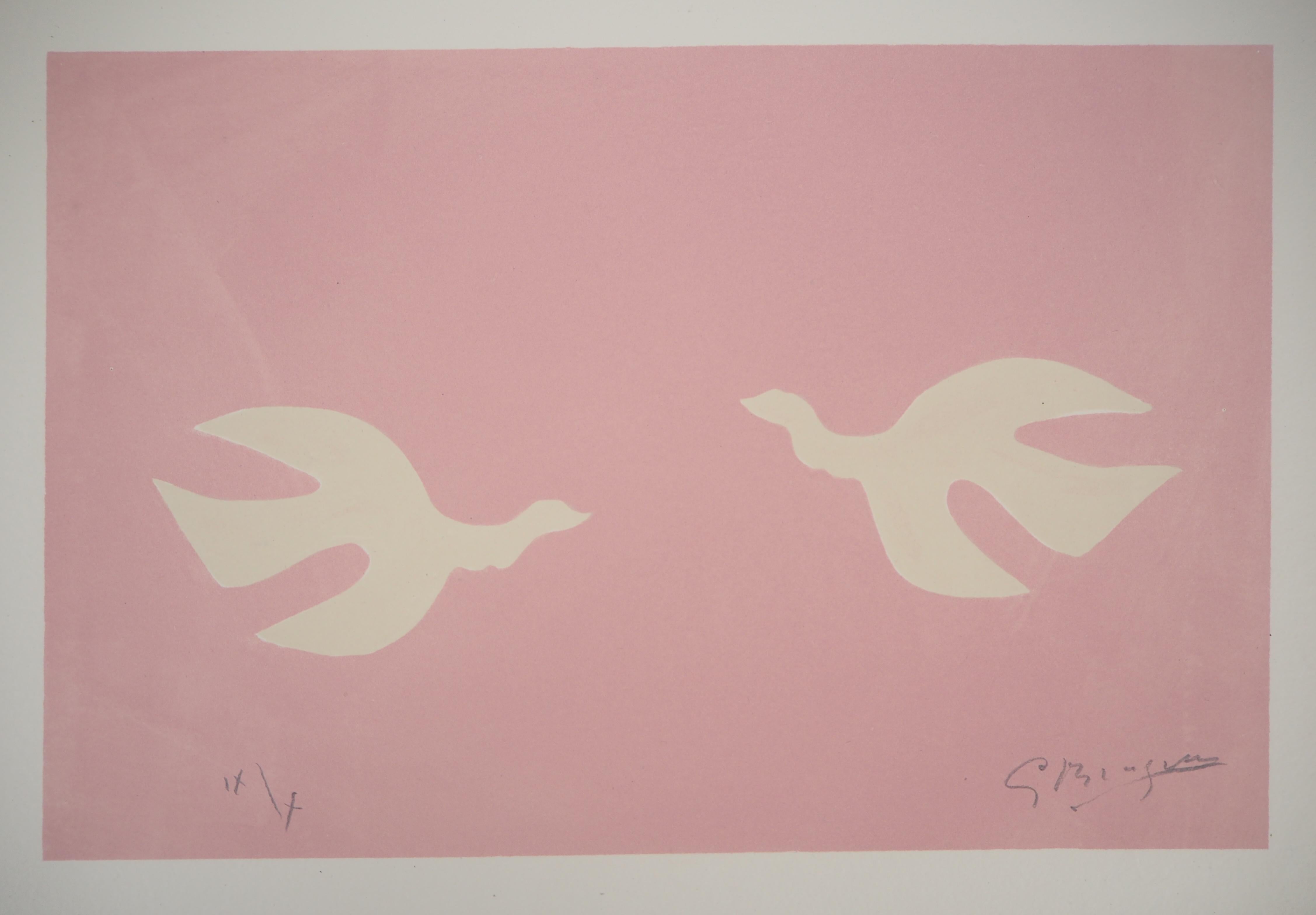 Two Flying Birds - Original lithograph, Handsigned, Ltd 10 copies (Mourlot #86) - Print by Georges Braque