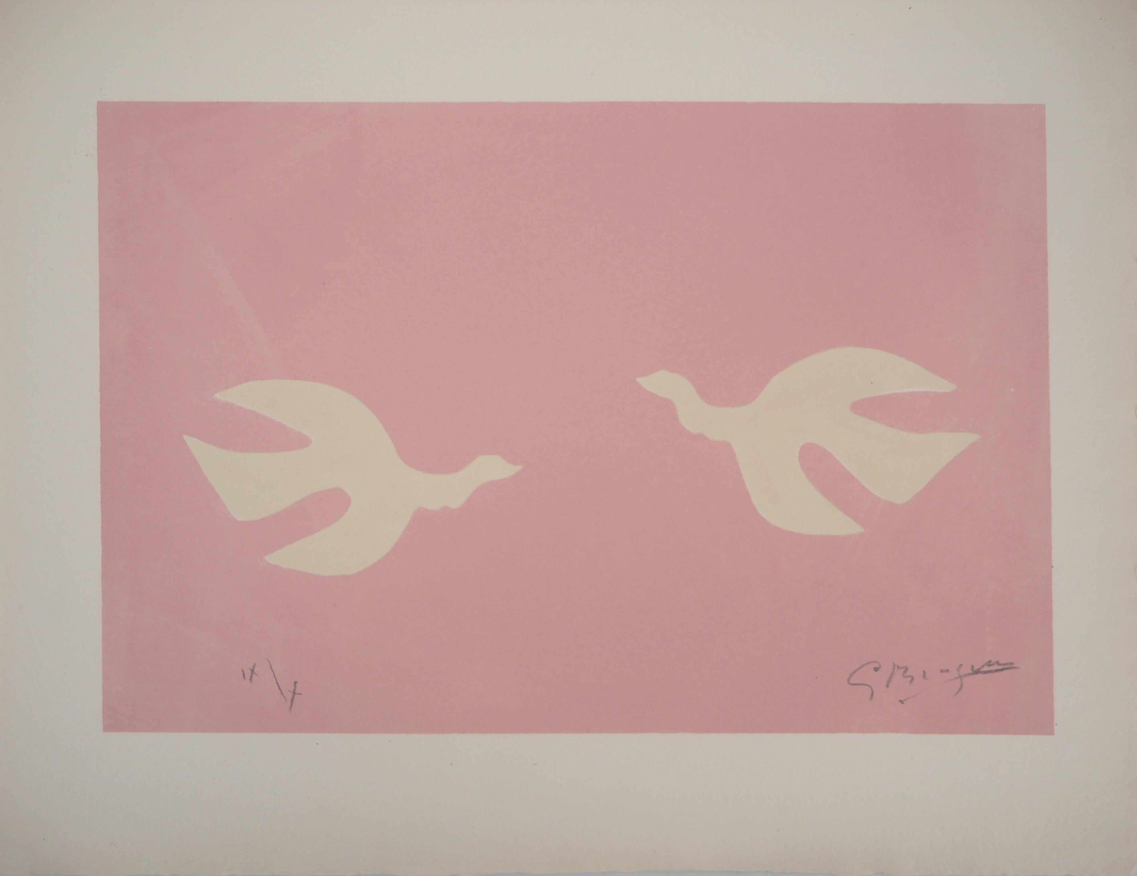 Georges Braque Animal Print - Two Flying Birds - Original lithograph, Handsigned, Ltd 10 copies (Mourlot #86)