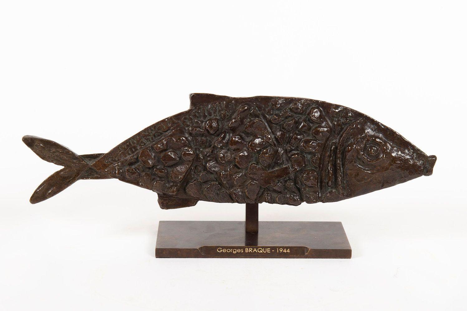 Poisson, Georges Braque, Fisch, Skulptur, Bronze, 1940er Jahre, Nachkriegsstil, Valsuani