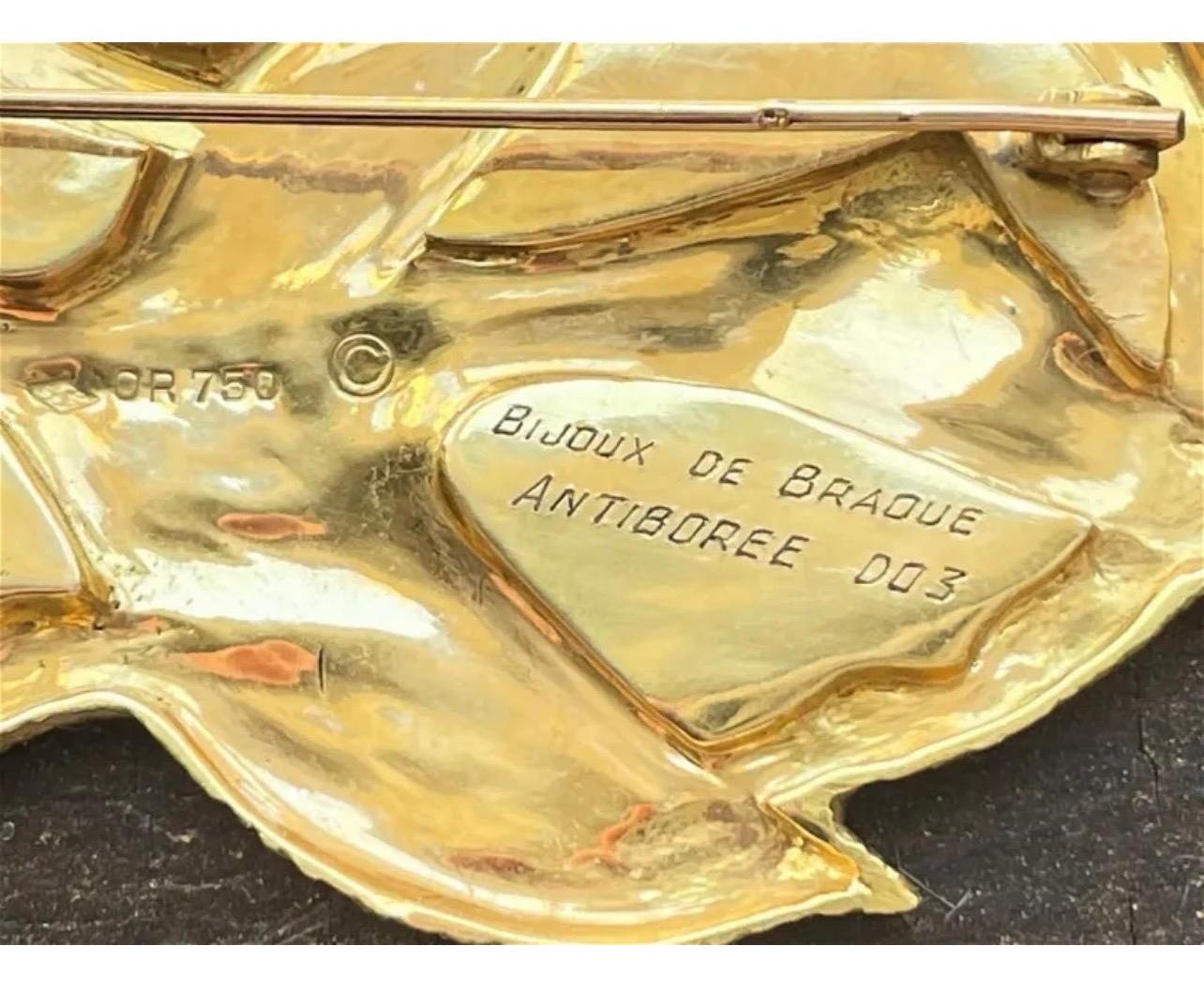 Rare 18 Karat Gold Enamel Georges Braque Sculpture Brooch For Sale 9