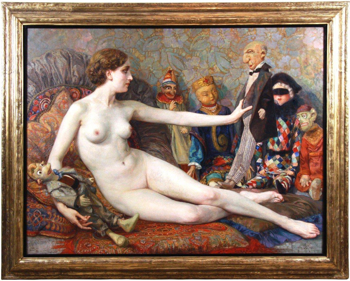 Nudo "odalisca Aux Pantins" Scuola moderna belga di Georges Brasseur 1930