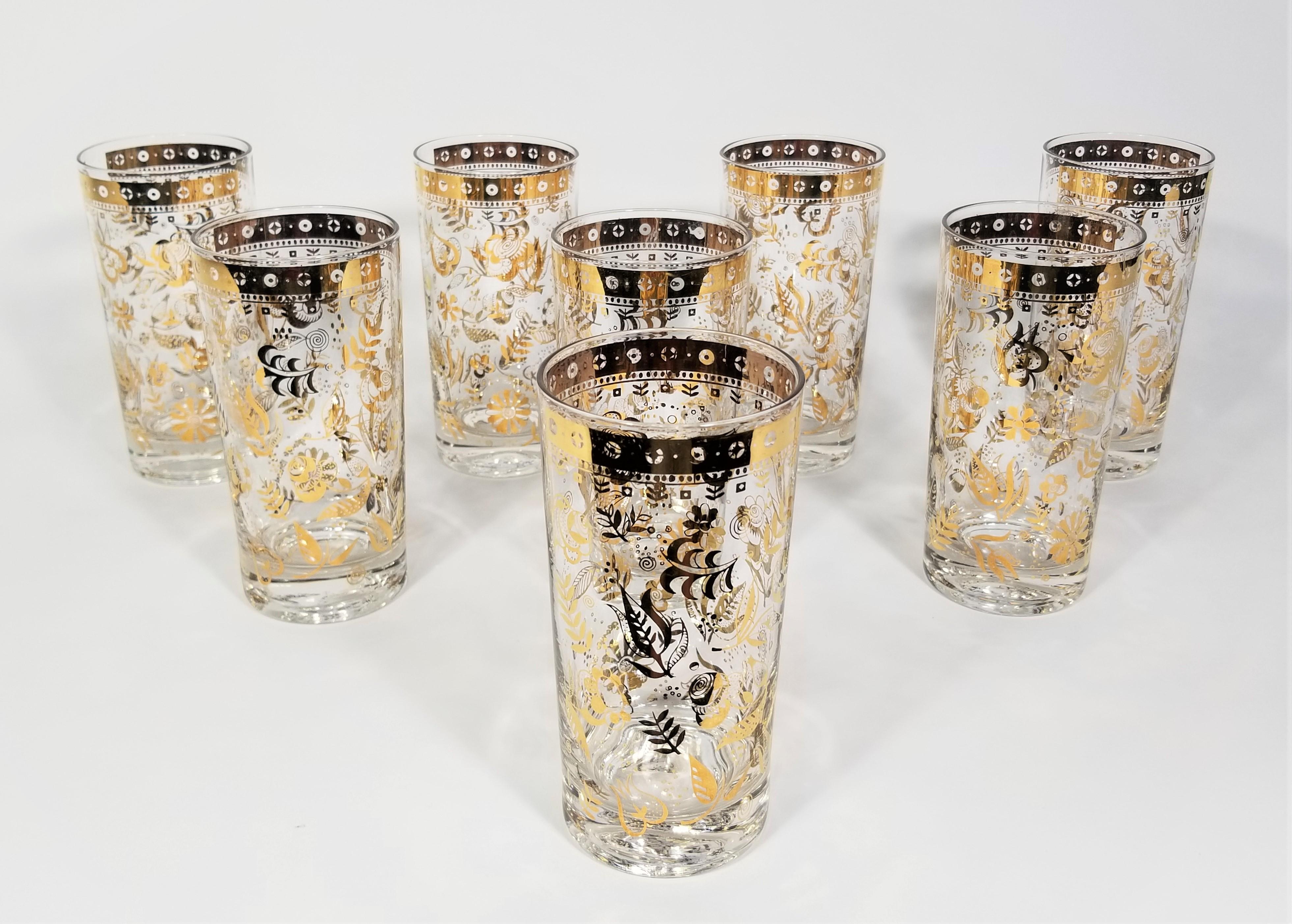 1960s Mid-century Georges Briard 22K gold glassware barware. Set of 8. All glasses are signed and in excellent condition..