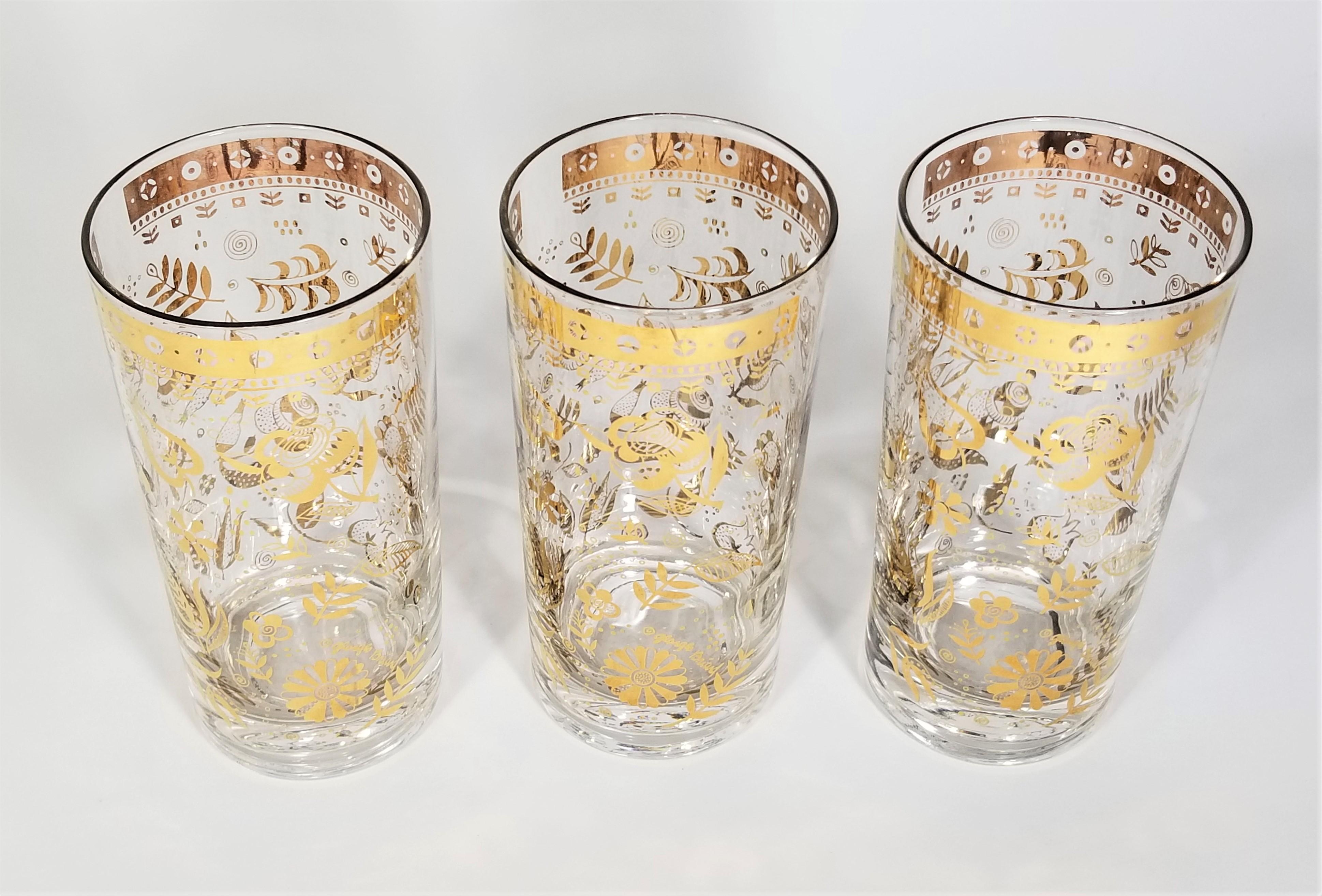 20th Century Georges Briard 22K Gold 1960s Glassware Barware Set of 8 For Sale