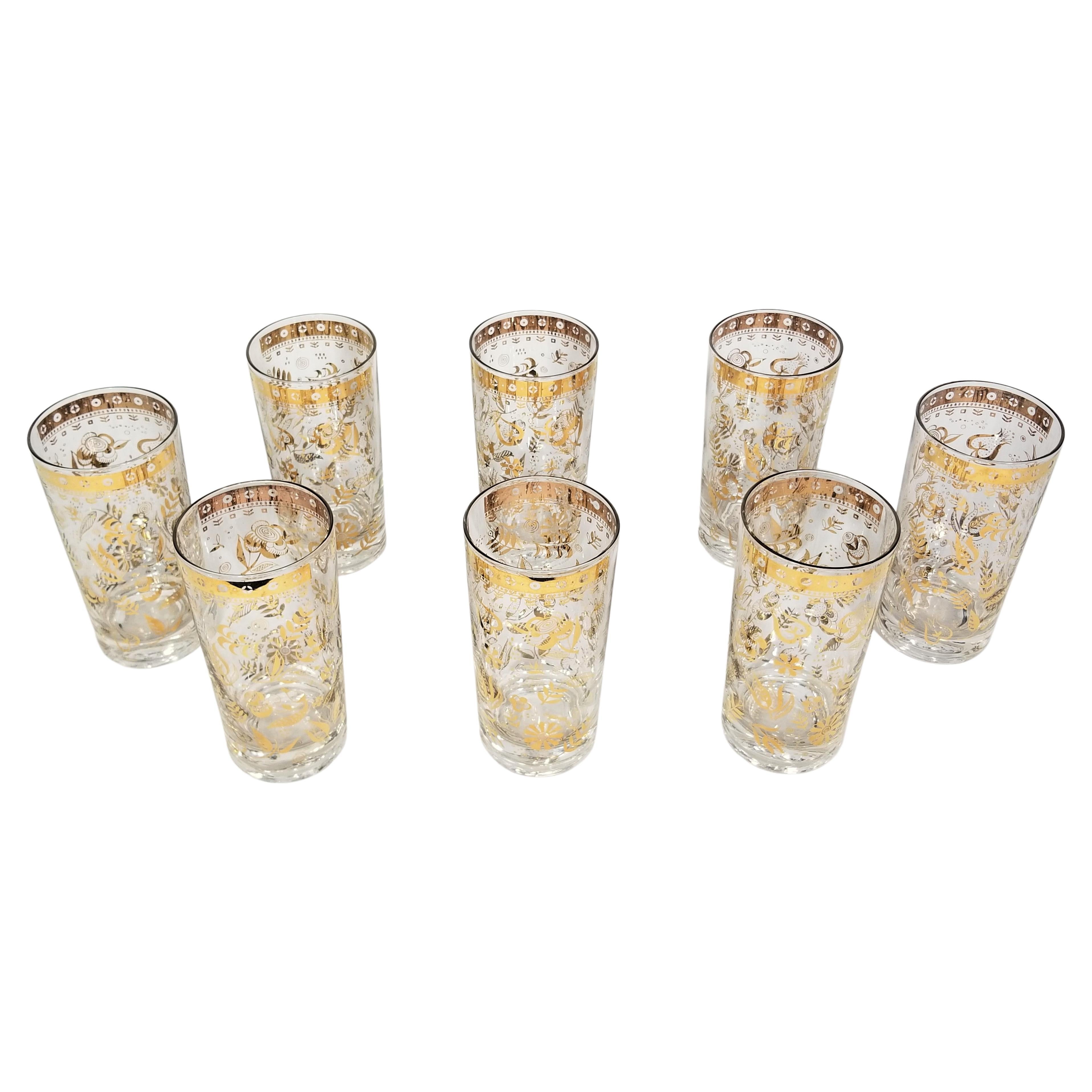 Georges Briard 22K Gold 1960s Glassware Barware Set of 8 For Sale