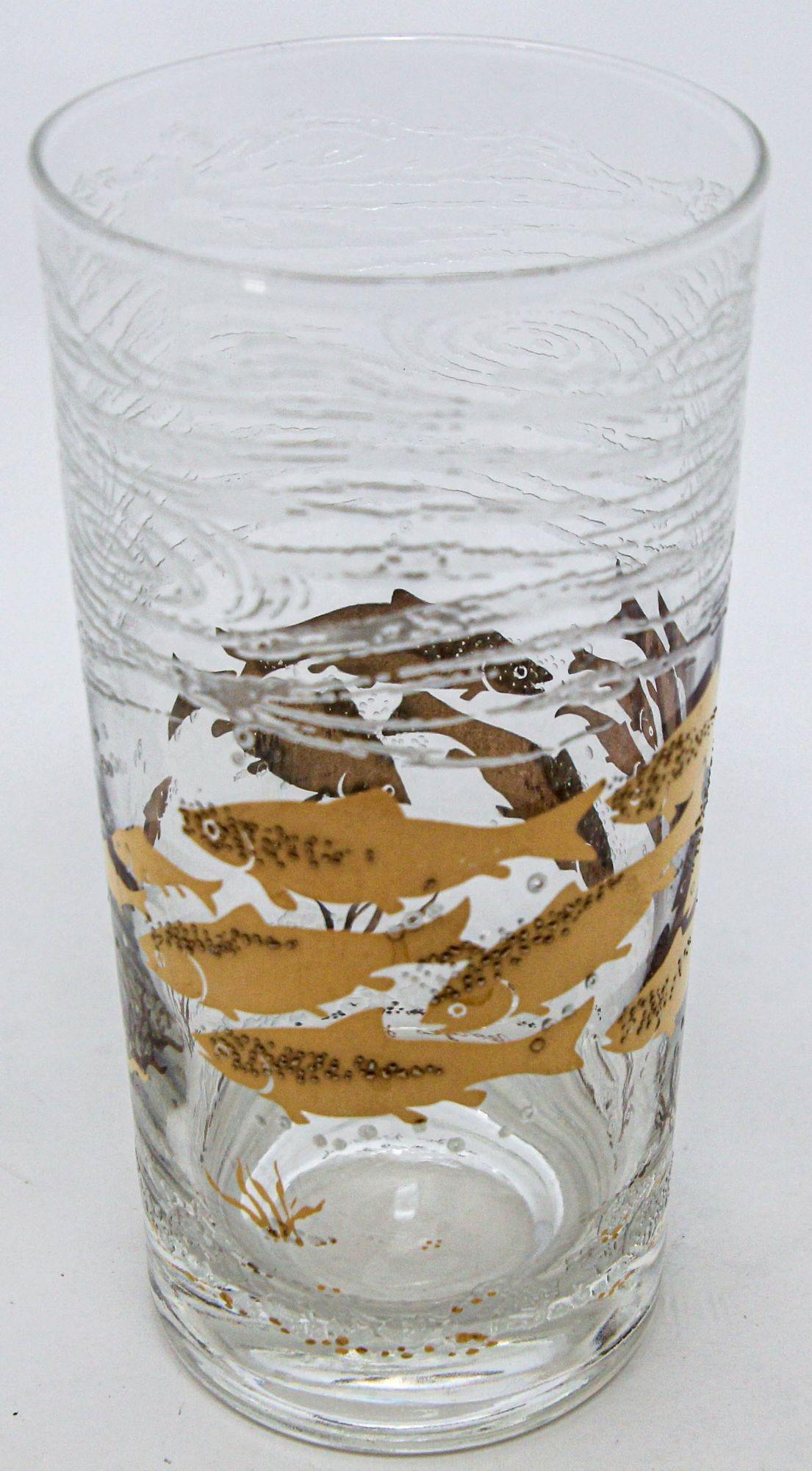 Georges Briard 22k Gold and White Glassware Barware Fish Marine Design Set of 3 For Sale 4