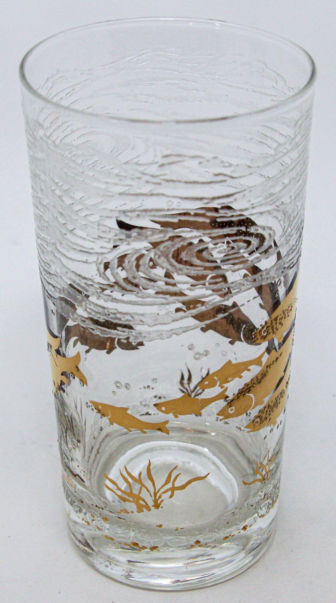 Georges Briard 22k Gold and White Glassware Barware Fish Marine Design Set of 3 For Sale 6