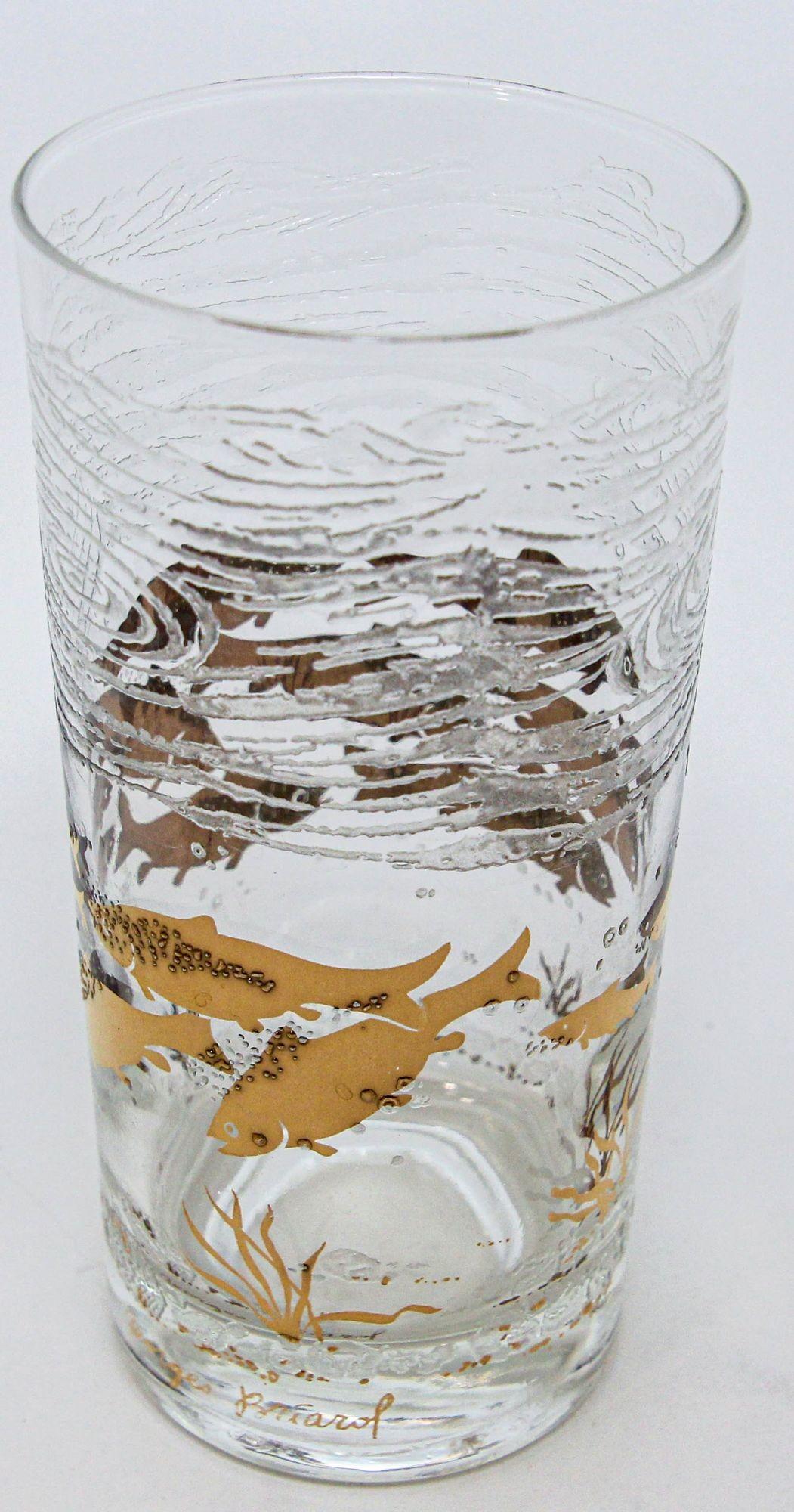 Georges Briard 22k Gold and White Glassware Barware Fish Marine Design Set of 3 For Sale 7