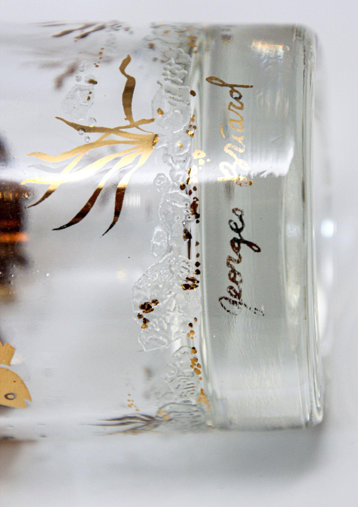 Georges Briard 22k Gold and White Glassware Barware Fish Marine Design Set of 3 For Sale 8