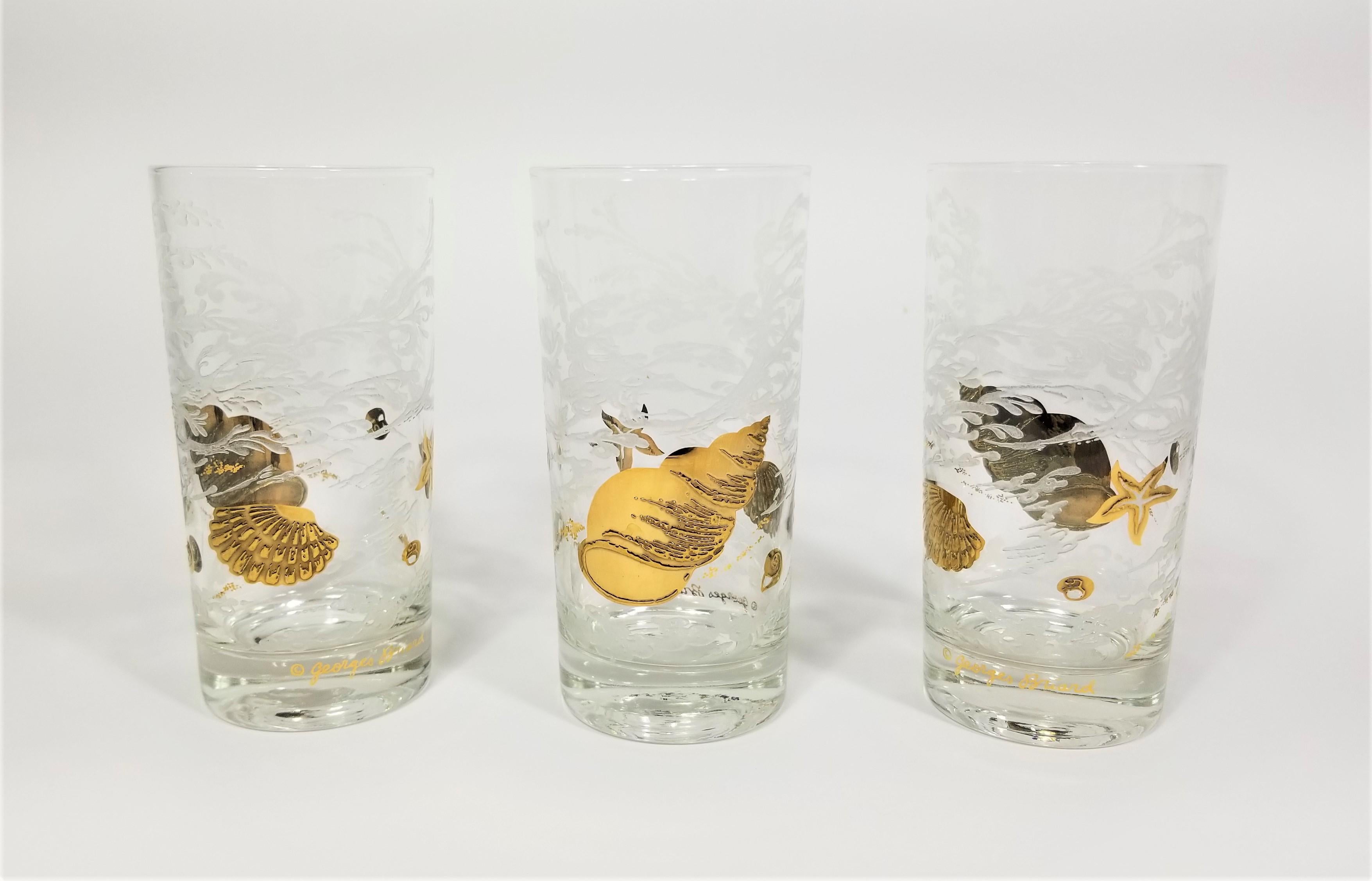 Barzubehör aus 22 Karat Gold und weißem Glas von Georges Briard mit Muschelmotiv 5