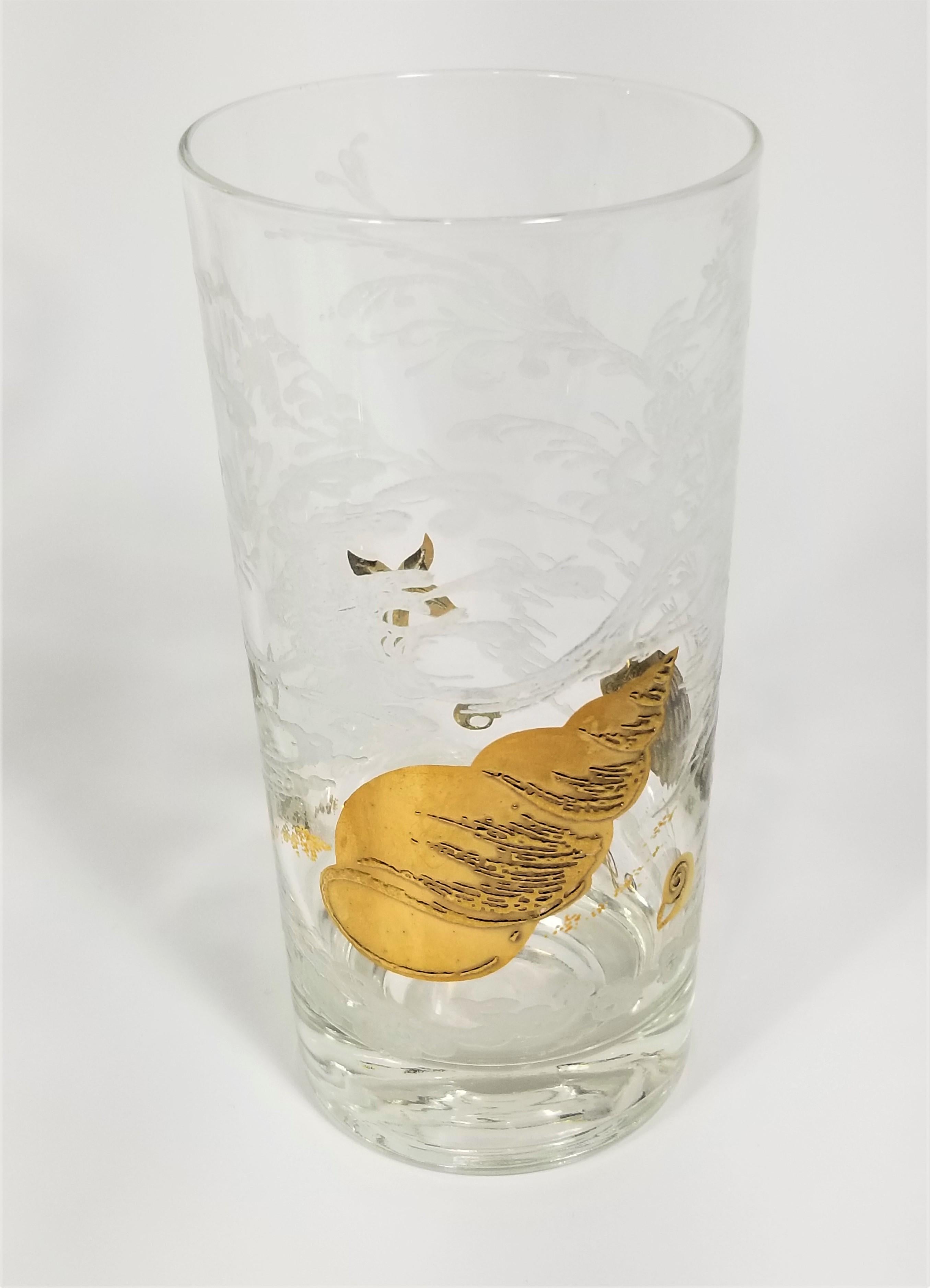 Barzubehör aus 22 Karat Gold und weißem Glas von Georges Briard mit Muschelmotiv 6