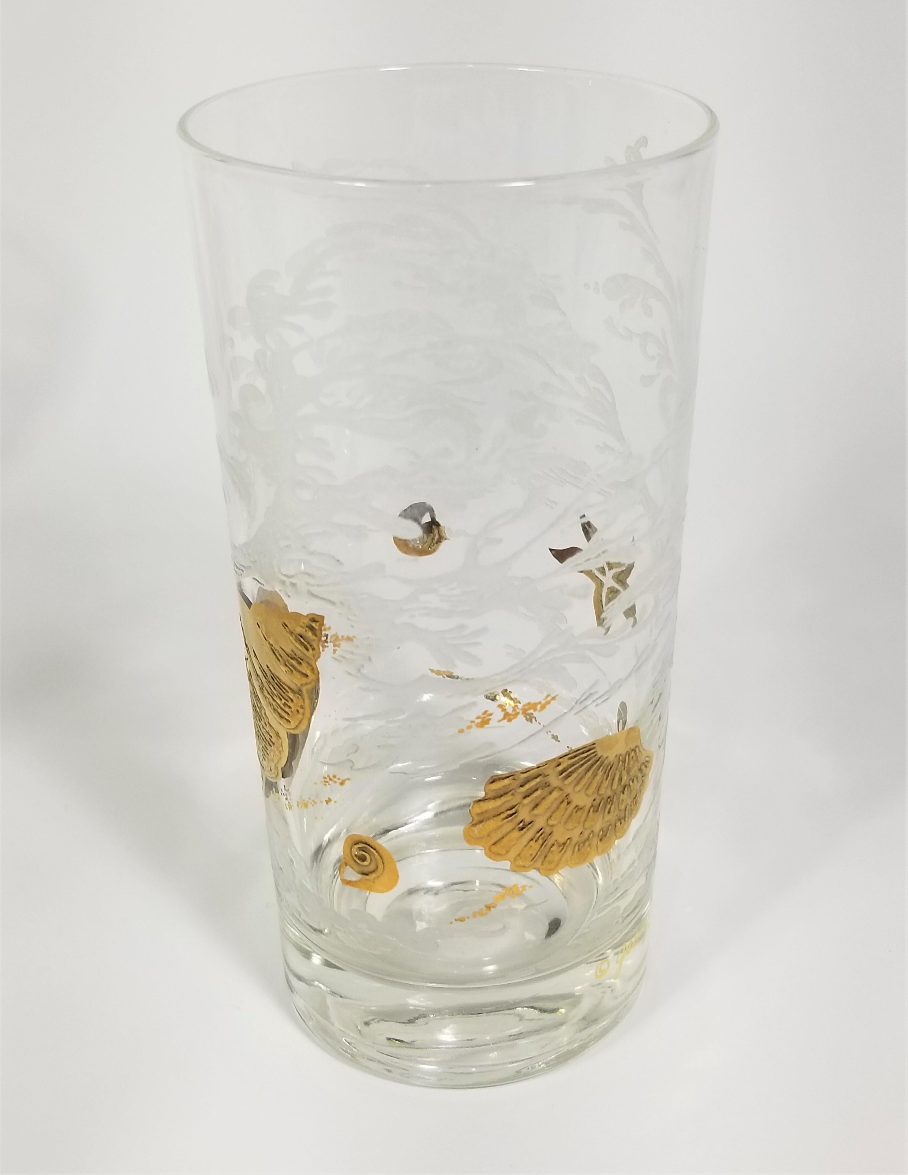 Barzubehör aus 22 Karat Gold und weißem Glas von Georges Briard mit Muschelmotiv 7