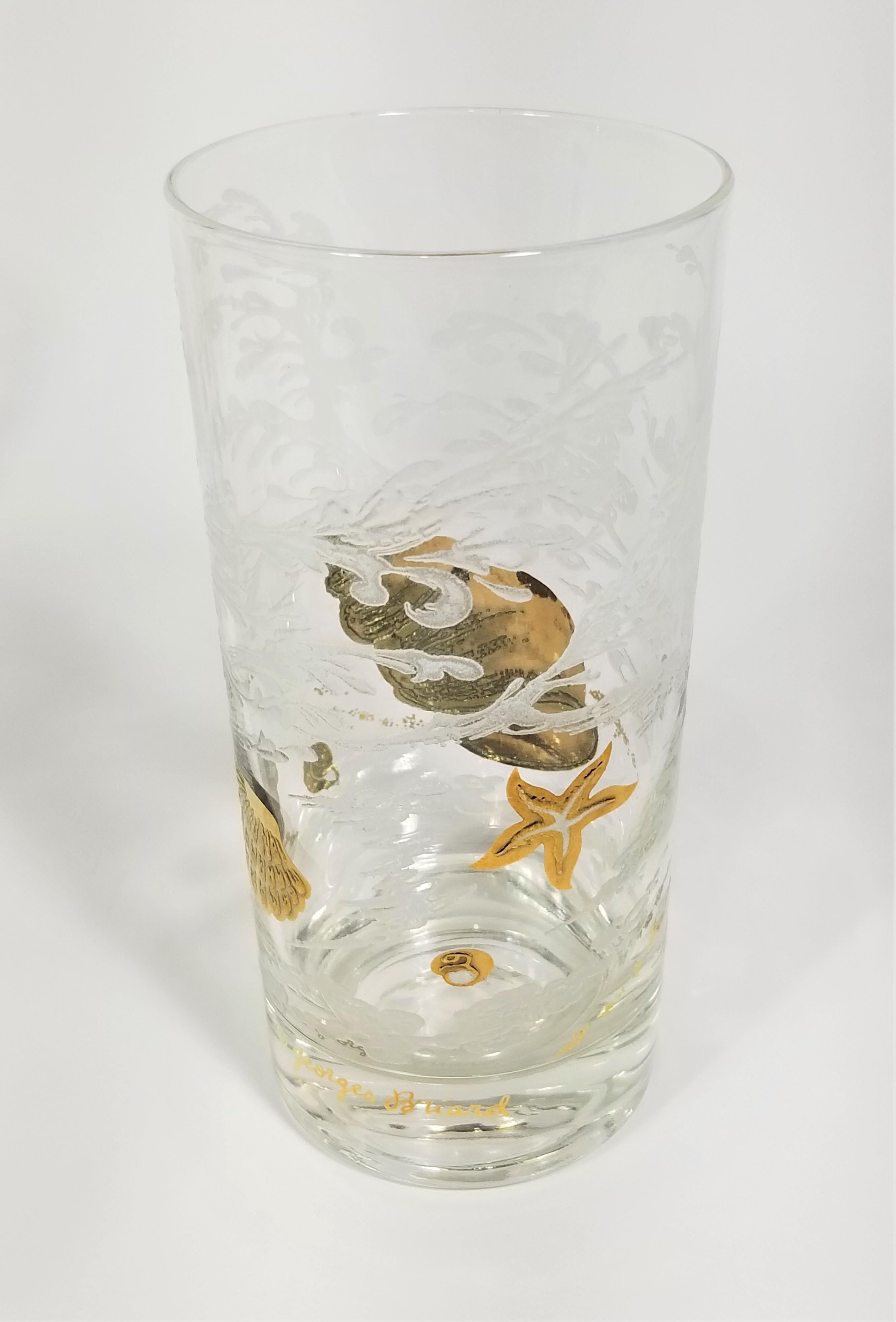 Barzubehör aus 22 Karat Gold und weißem Glas von Georges Briard mit Muschelmotiv 8