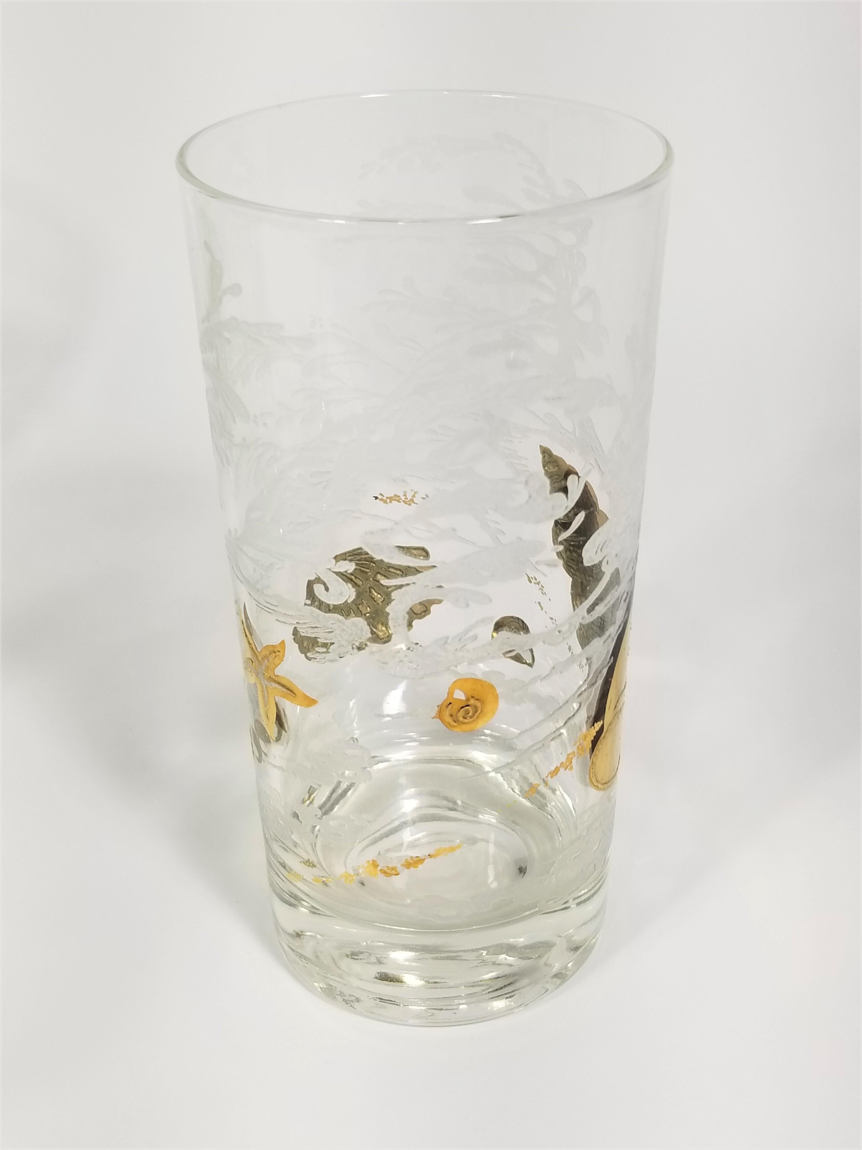 Barzubehör aus 22 Karat Gold und weißem Glas von Georges Briard mit Muschelmotiv 9