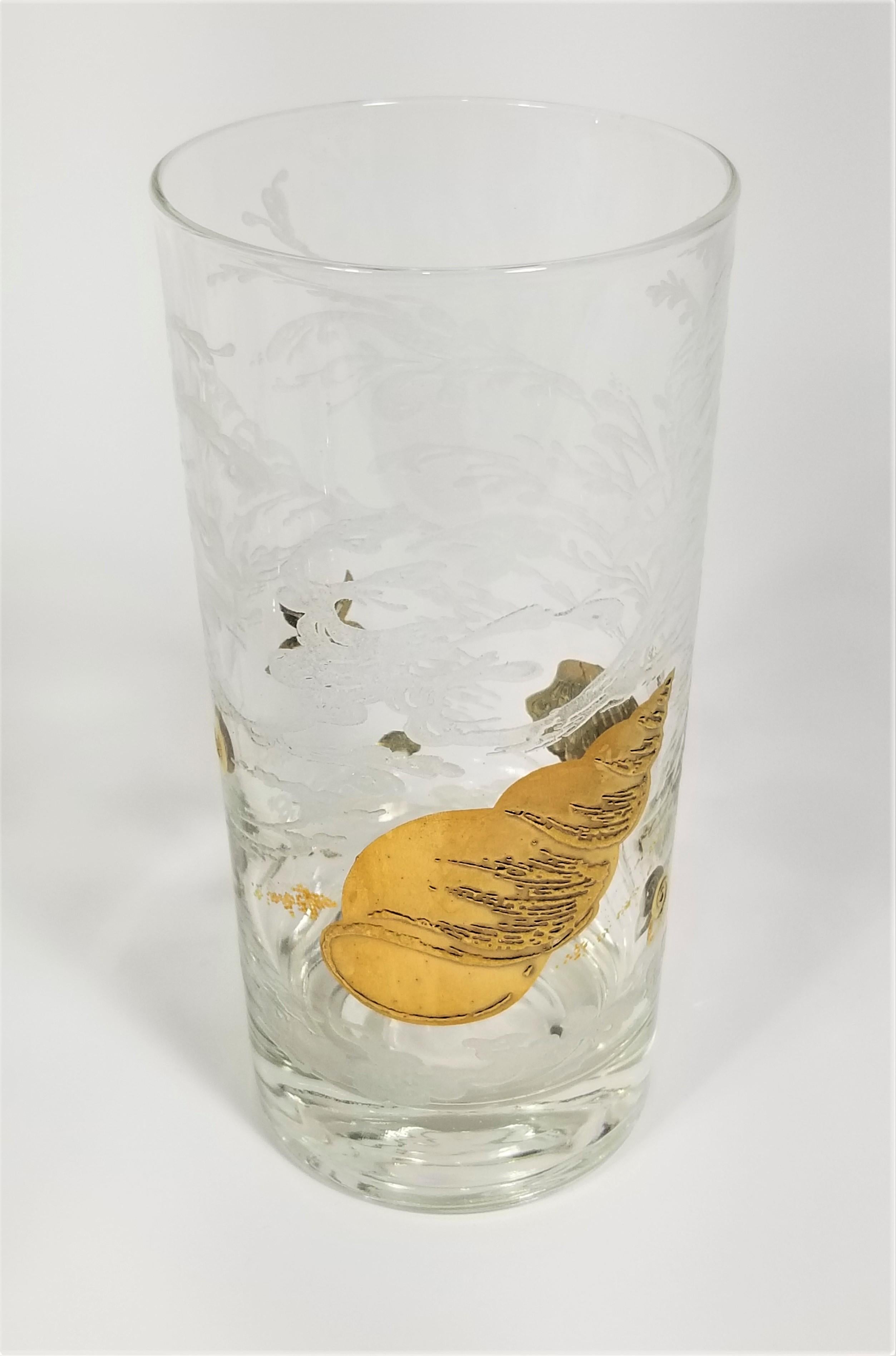 Barzubehör aus 22 Karat Gold und weißem Glas von Georges Briard mit Muschelmotiv 10