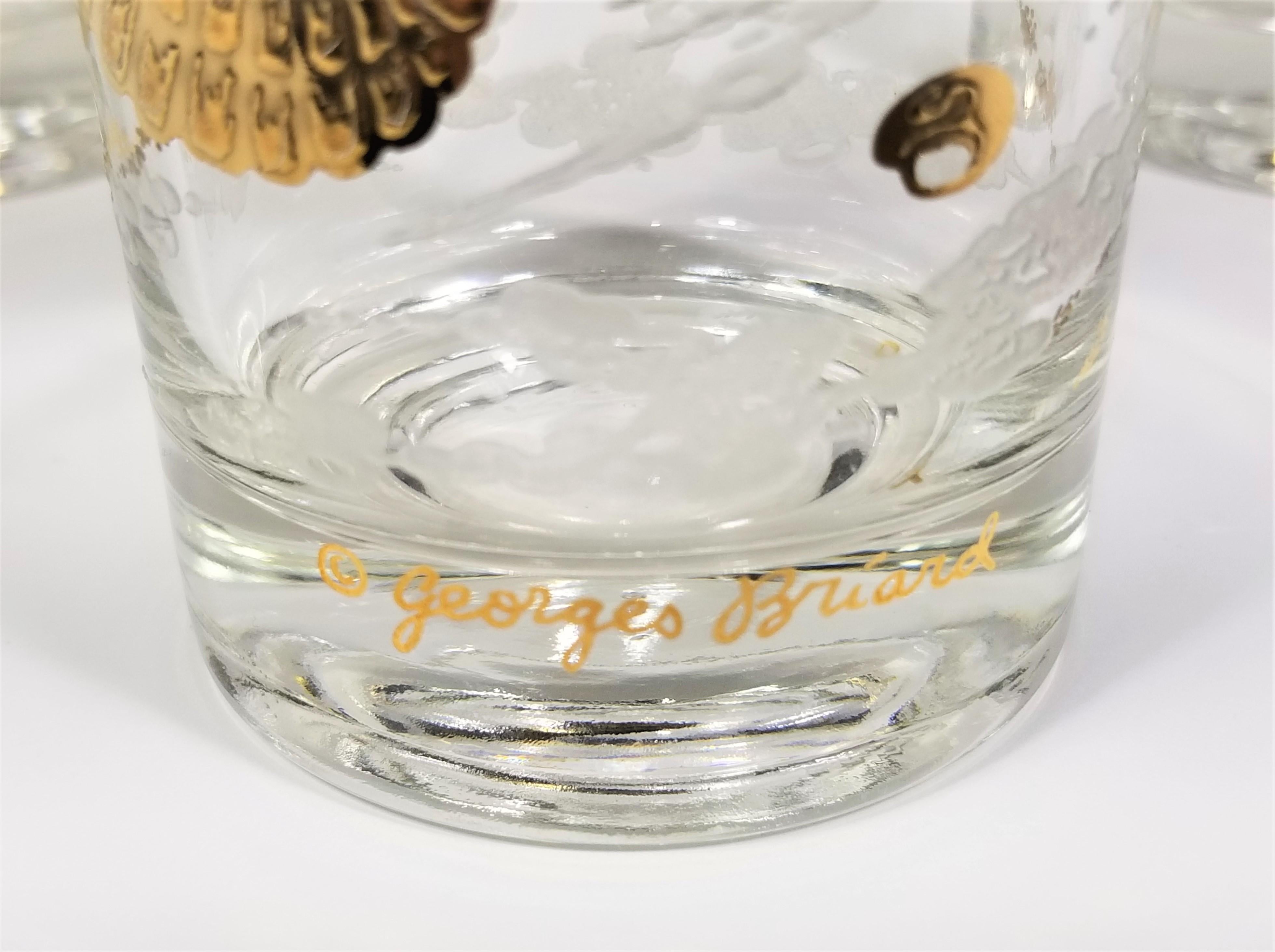Barzubehör aus 22 Karat Gold und weißem Glas von Georges Briard mit Muschelmotiv 11