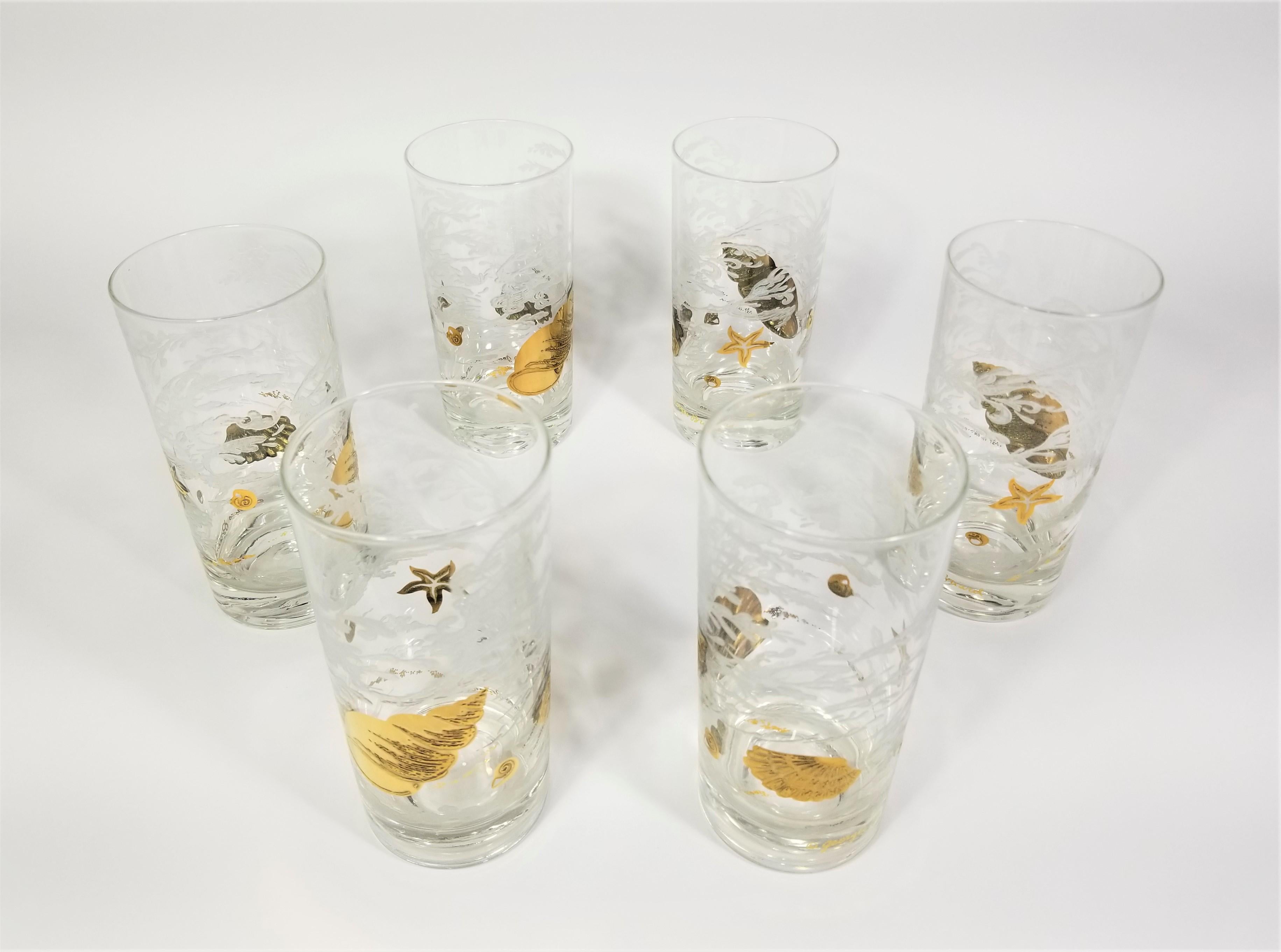 Barzubehör aus 22 Karat Gold und weißem Glas von Georges Briard mit Muschelmotiv 12