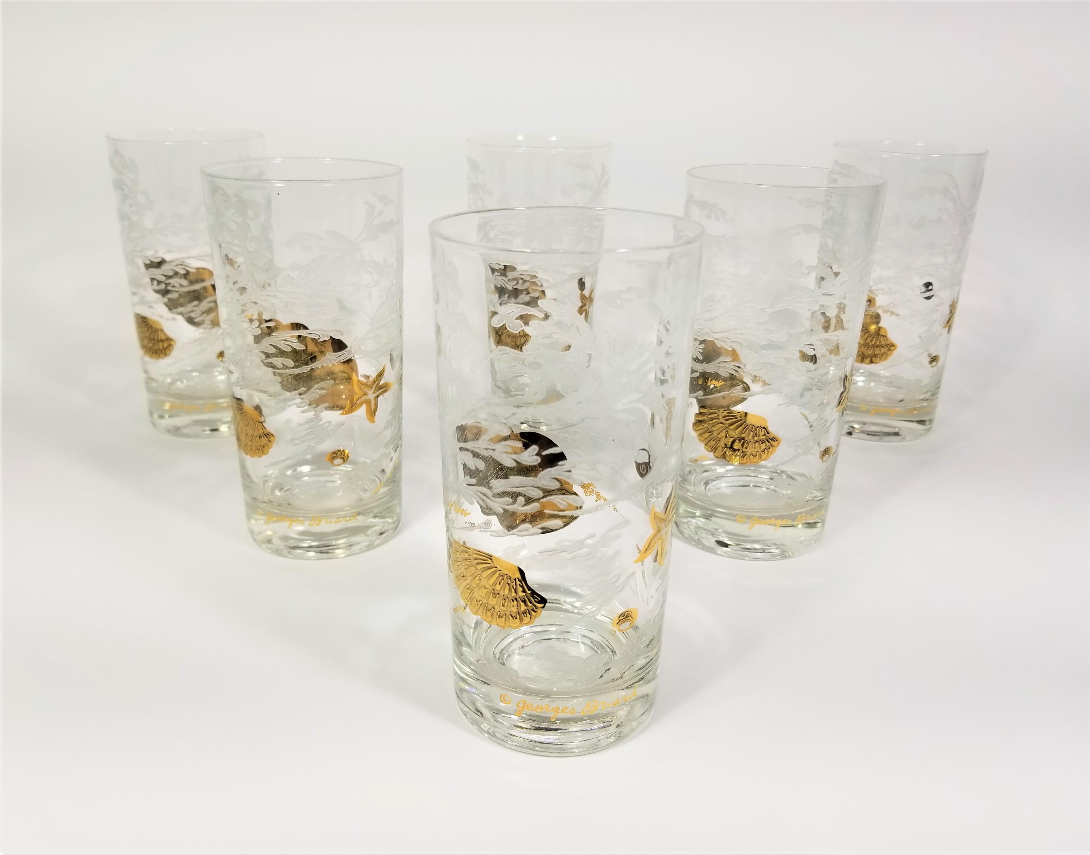 Barzubehör aus 22 Karat Gold und weißem Glas von Georges Briard mit Muschelmotiv 13