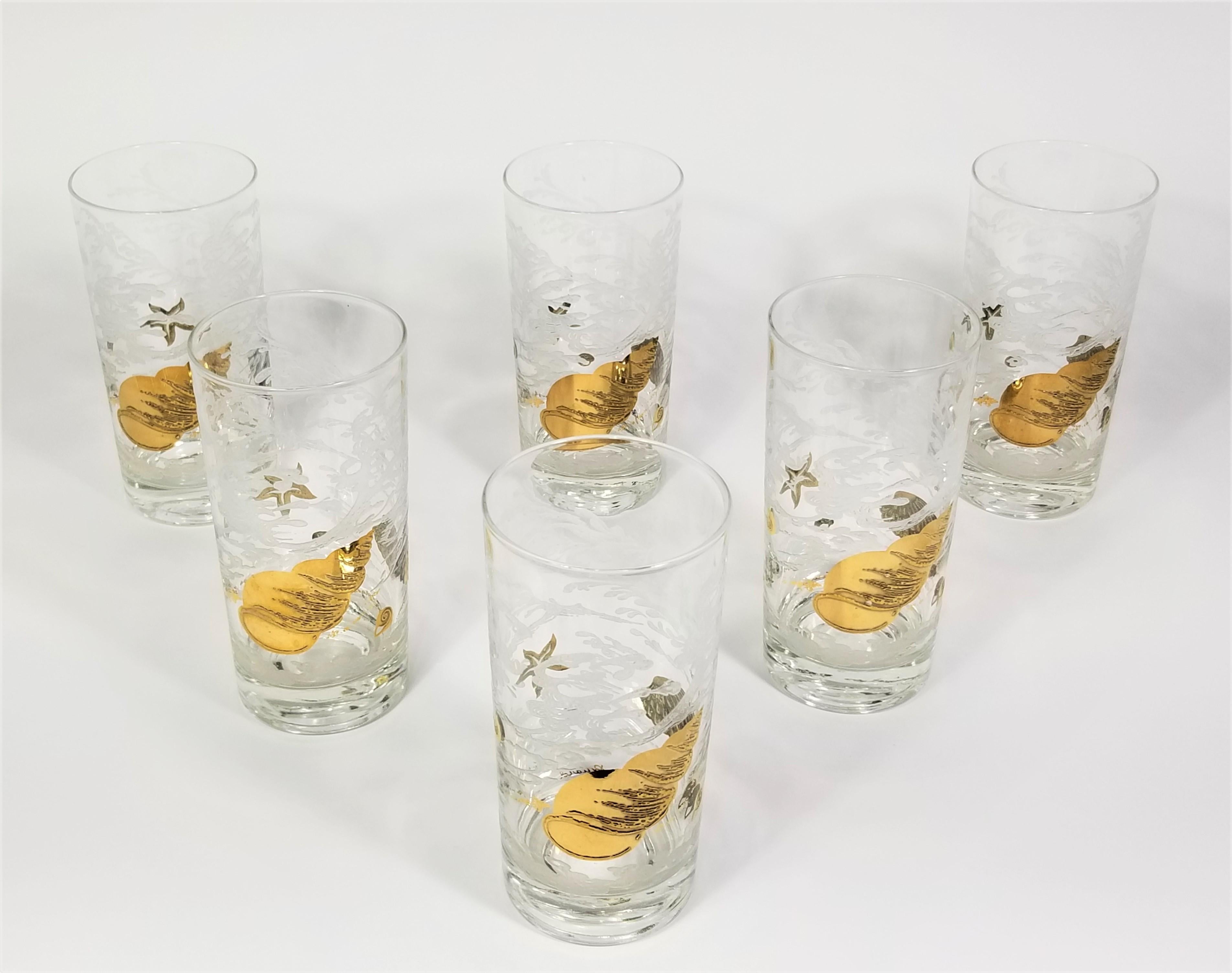 Barzubehör aus 22 Karat Gold und weißem Glas von Georges Briard mit Muschelmotiv (Moderne der Mitte des Jahrhunderts)