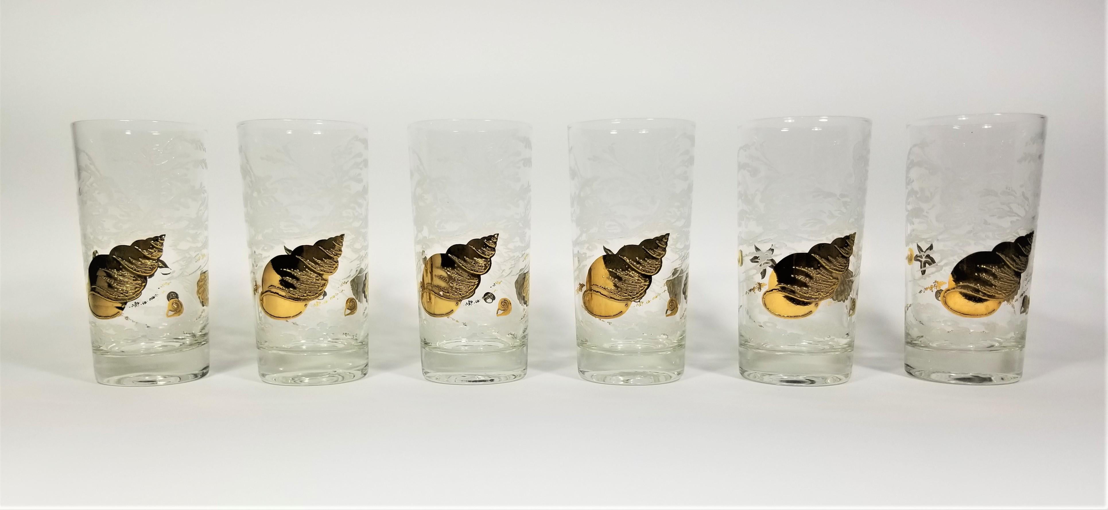 Barzubehör aus 22 Karat Gold und weißem Glas von Georges Briard mit Muschelmotiv 1