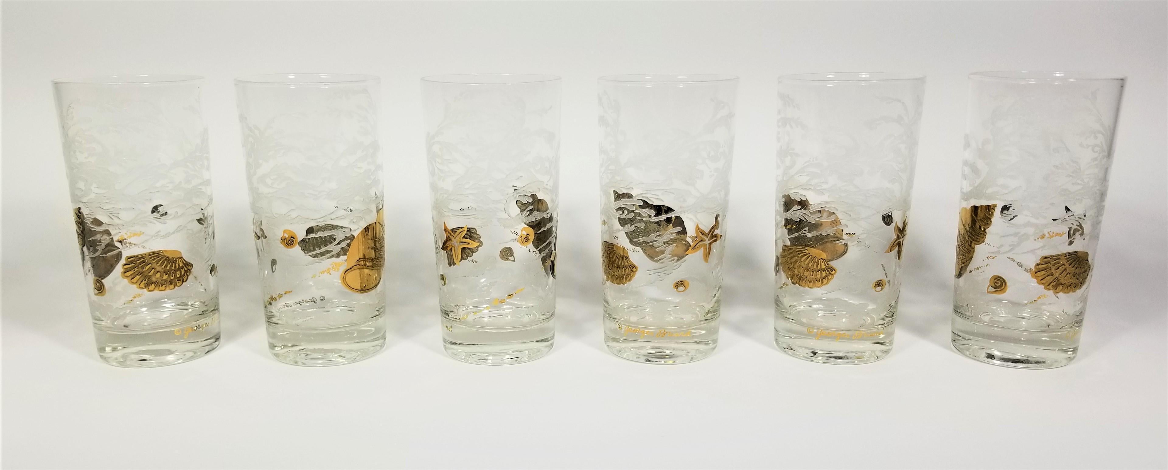 Barzubehör aus 22 Karat Gold und weißem Glas von Georges Briard mit Muschelmotiv 3