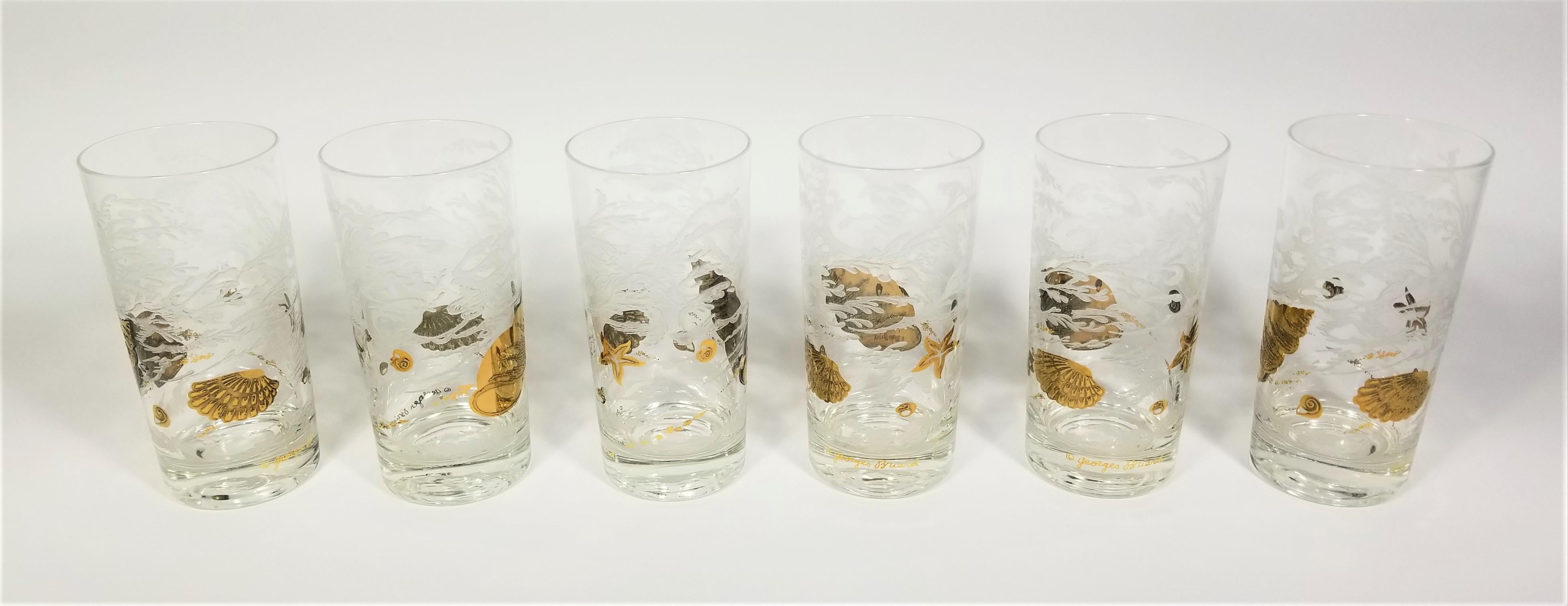 Barzubehör aus 22 Karat Gold und weißem Glas von Georges Briard mit Muschelmotiv 4