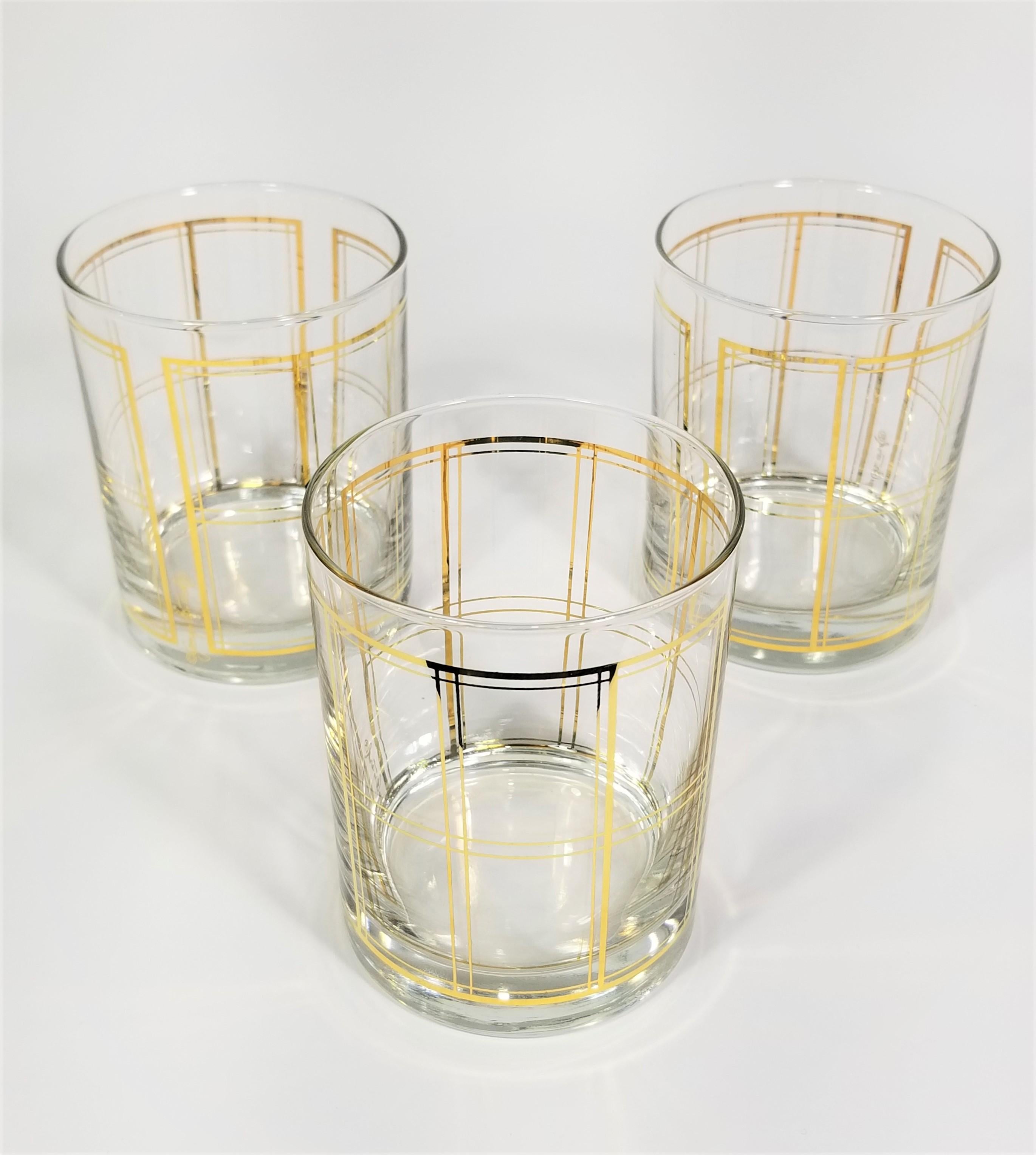 Mid Century 1960s 1970s Georges Briard 22K Gold Double Old Fashioned Rocks Glassware Barware. Set of 3. All Glasses are Signed and in Excellent Condition.